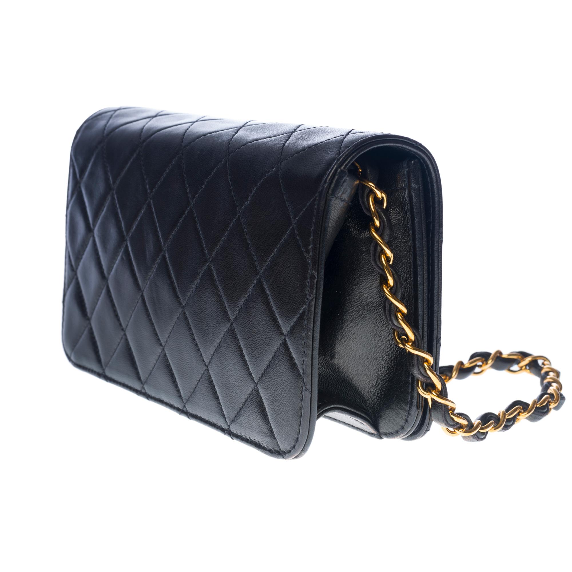 Women's Chanel Classic Mini Full Flap shoulder bag in black quilted lambskin leather, GHW