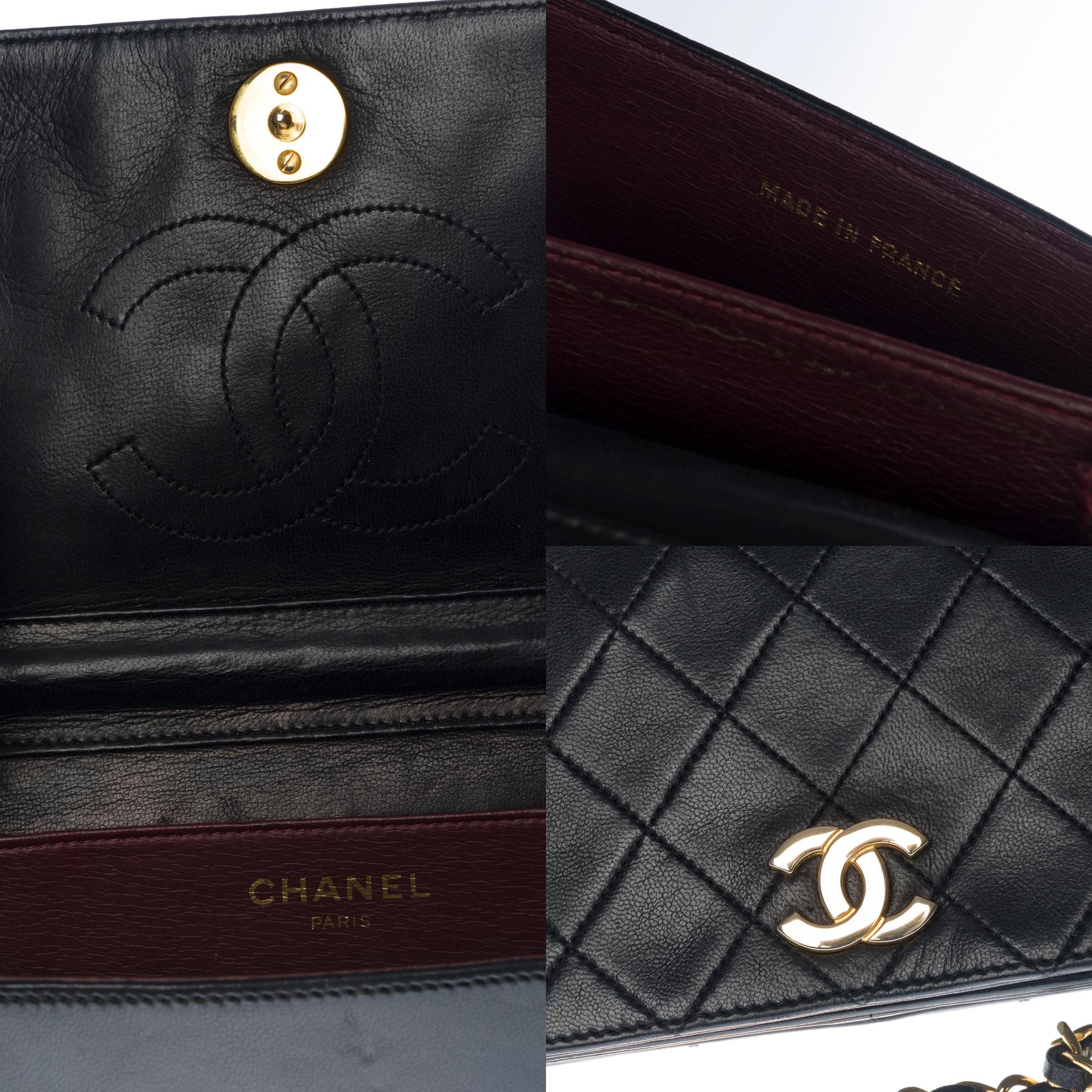 Women's Chanel Classic Mini Full Flap shoulder bag in black quilted lambskin leather, GHW