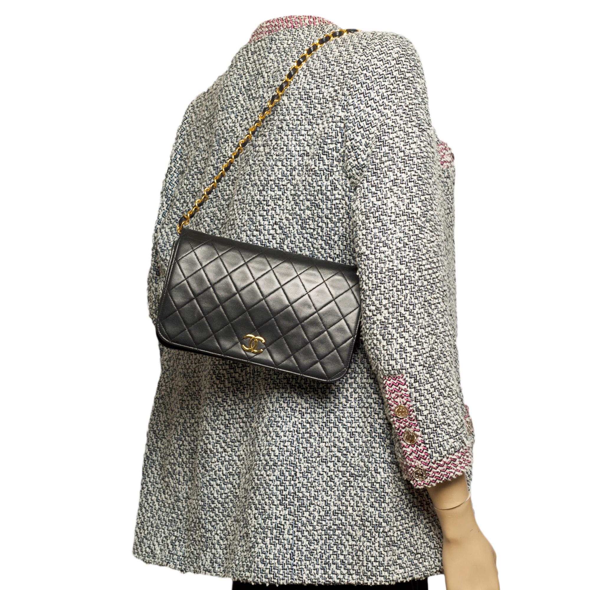 Chanel Classic Mini Full Flap Umhängetasche aus schwarzem gestepptem Leder und GHW 5