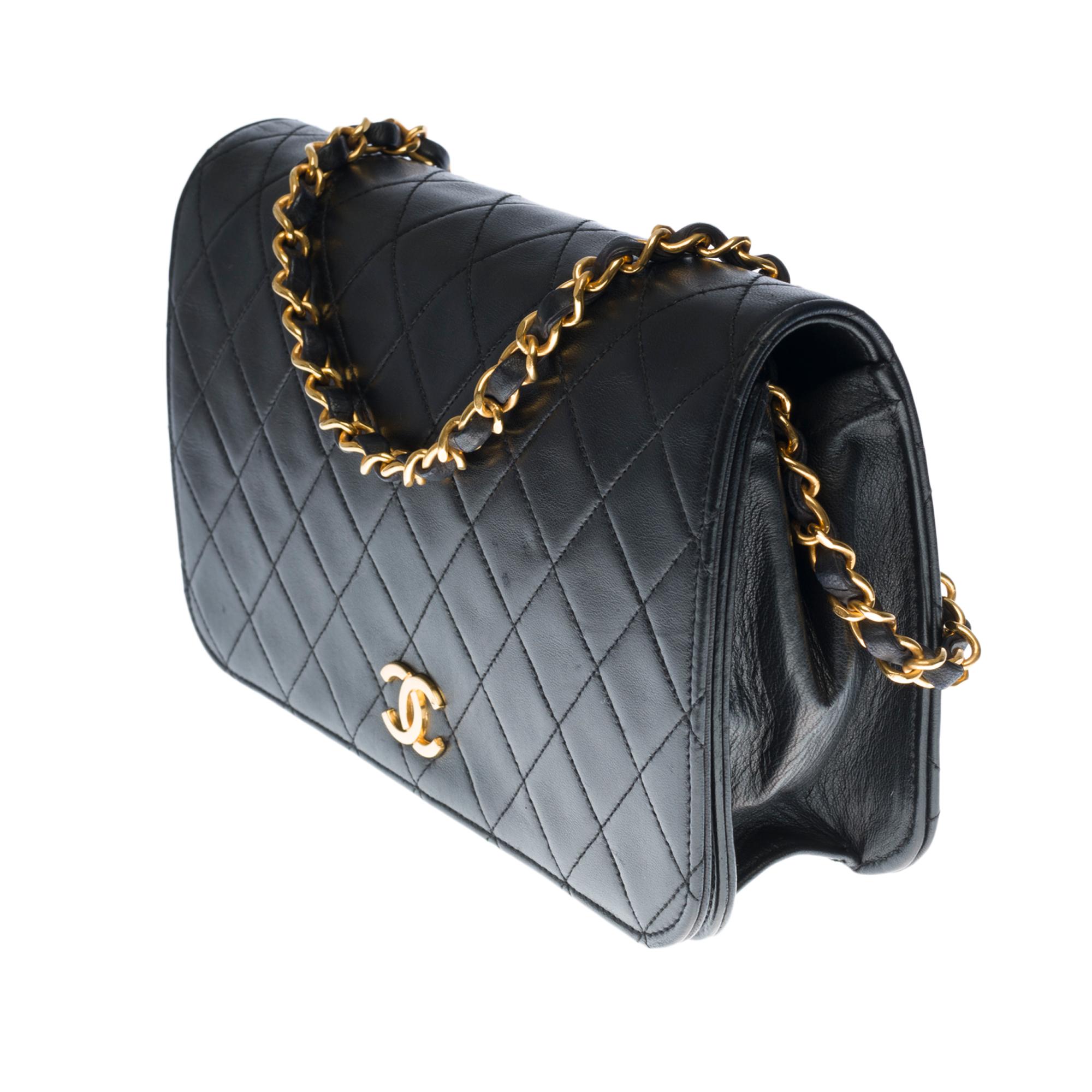 Chanel Classic Mini Full Flap Umhängetasche aus schwarzem gestepptem Leder und GHW (Schwarz)