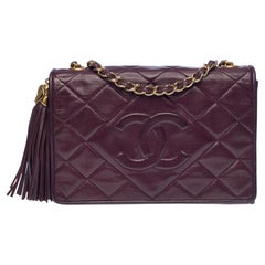 Chanel Classic Mini Full Flap Umhängetasche aus pflaumenfarbenem:: gestepptem Lammfell GHW