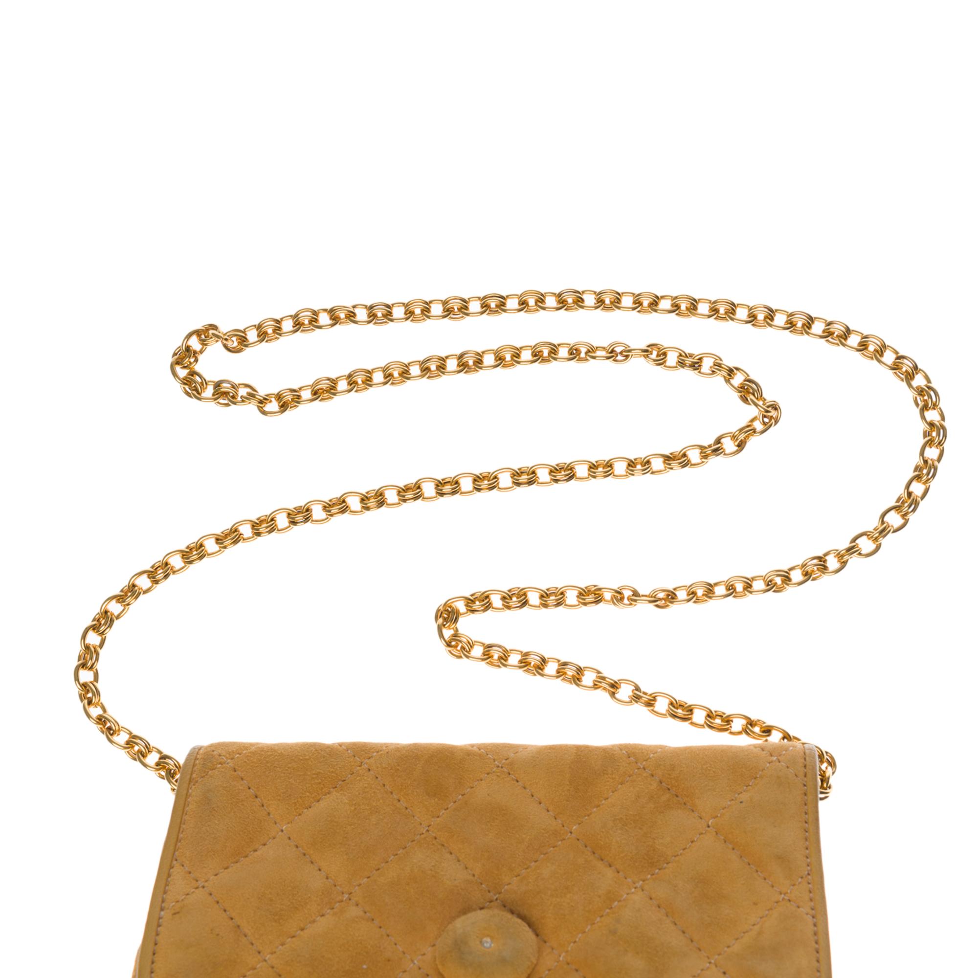 Chanel Classic Mini Shoulder Bag in beige quilted suede, GHW 1