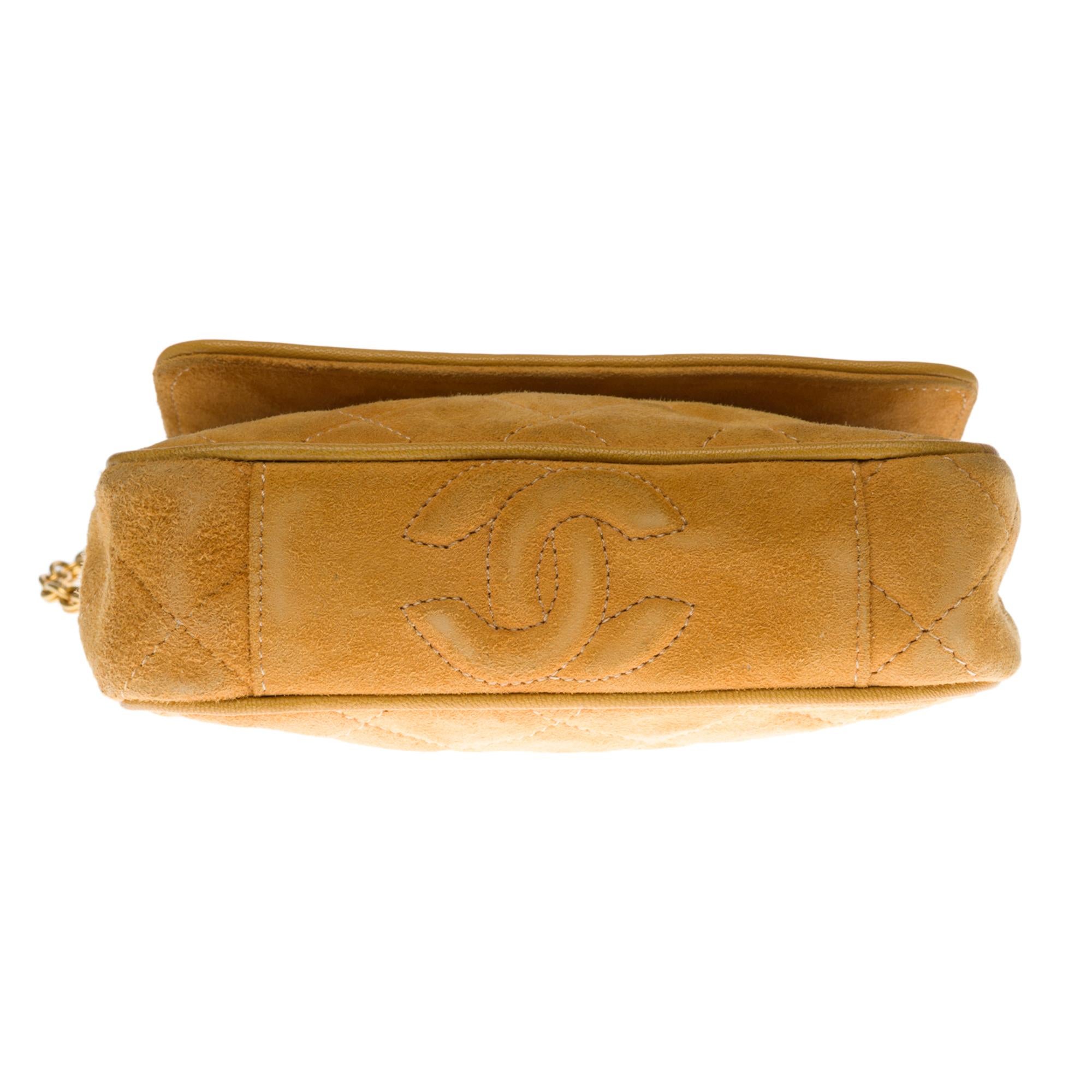 Chanel Classic Mini Shoulder Bag in beige quilted suede, GHW 2