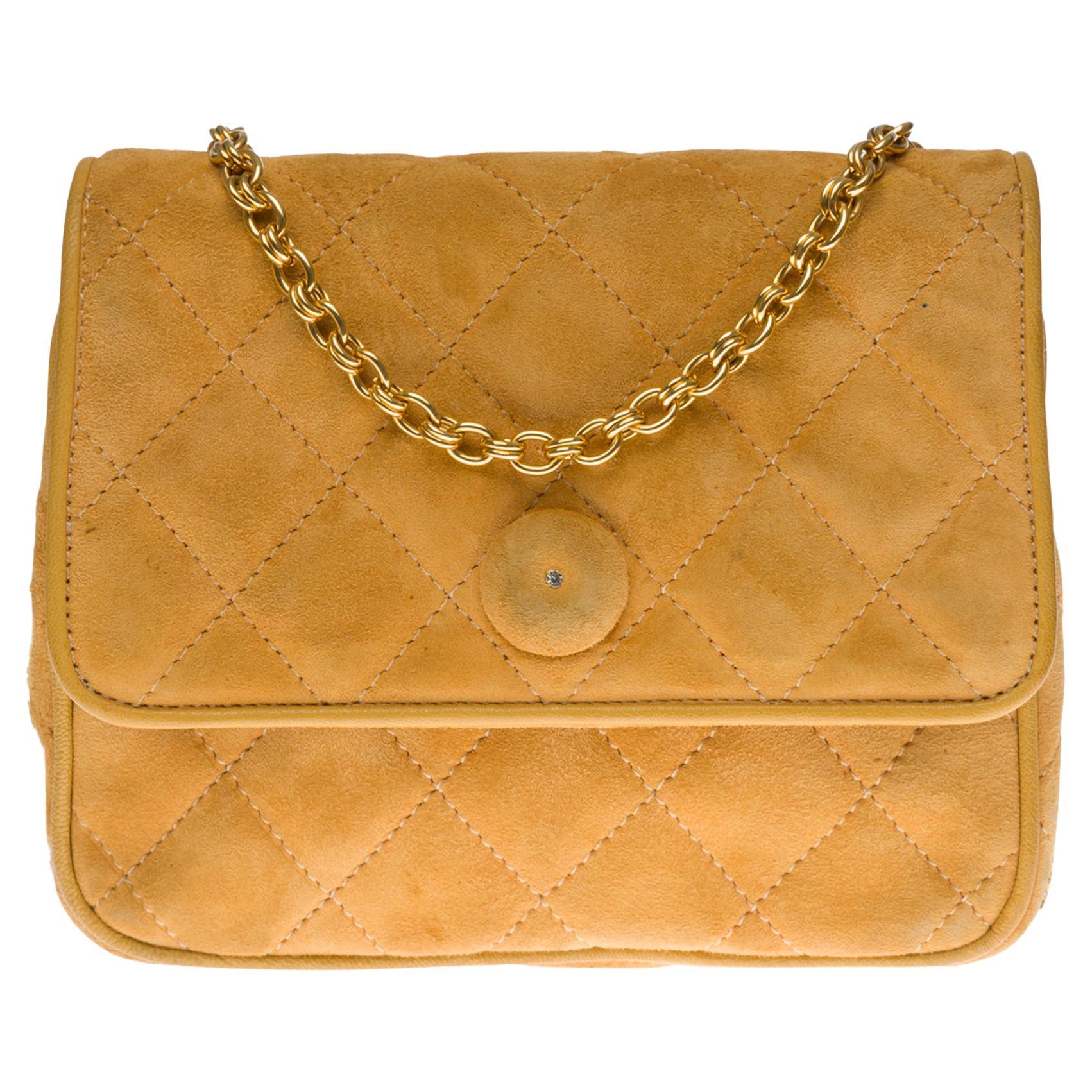 Chanel Classic Mini Shoulder Bag in beige quilted suede, GHW