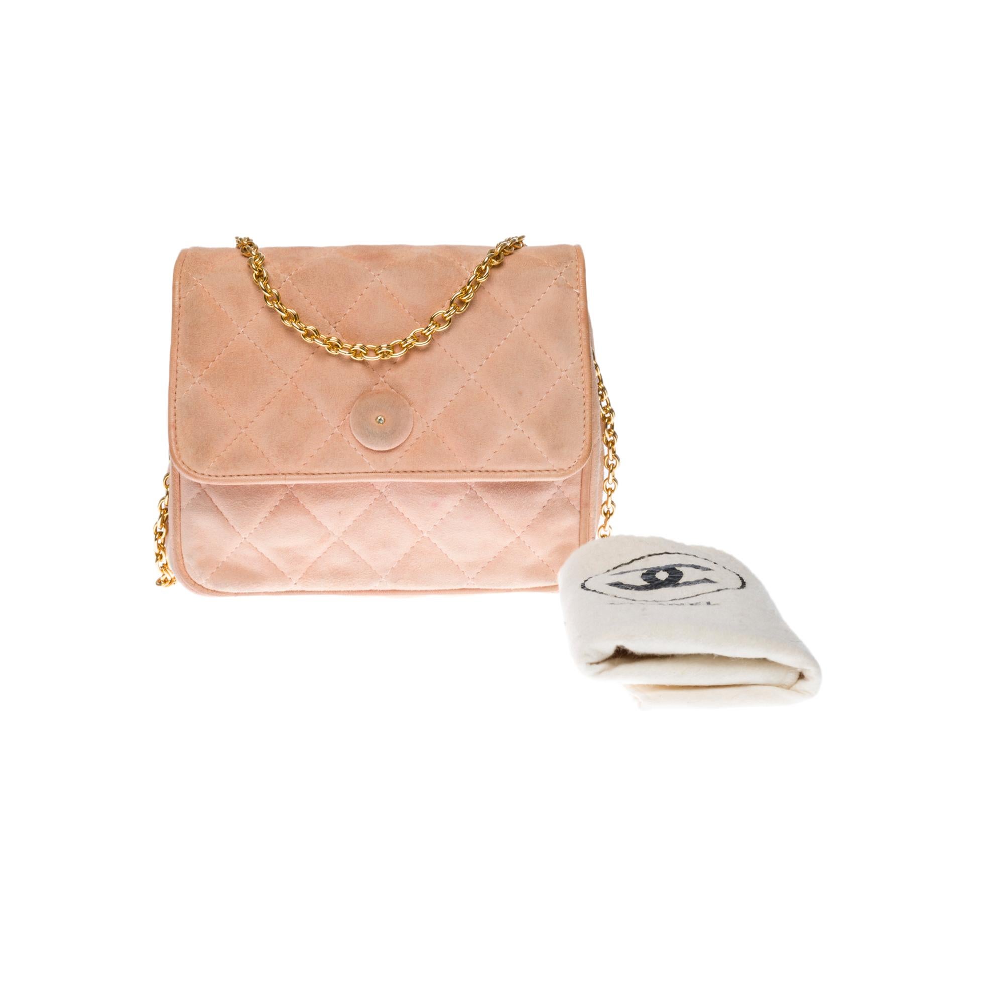 Chanel Classic Mini  shoulder flap Bag in pink quilted suede, GHW For Sale 3