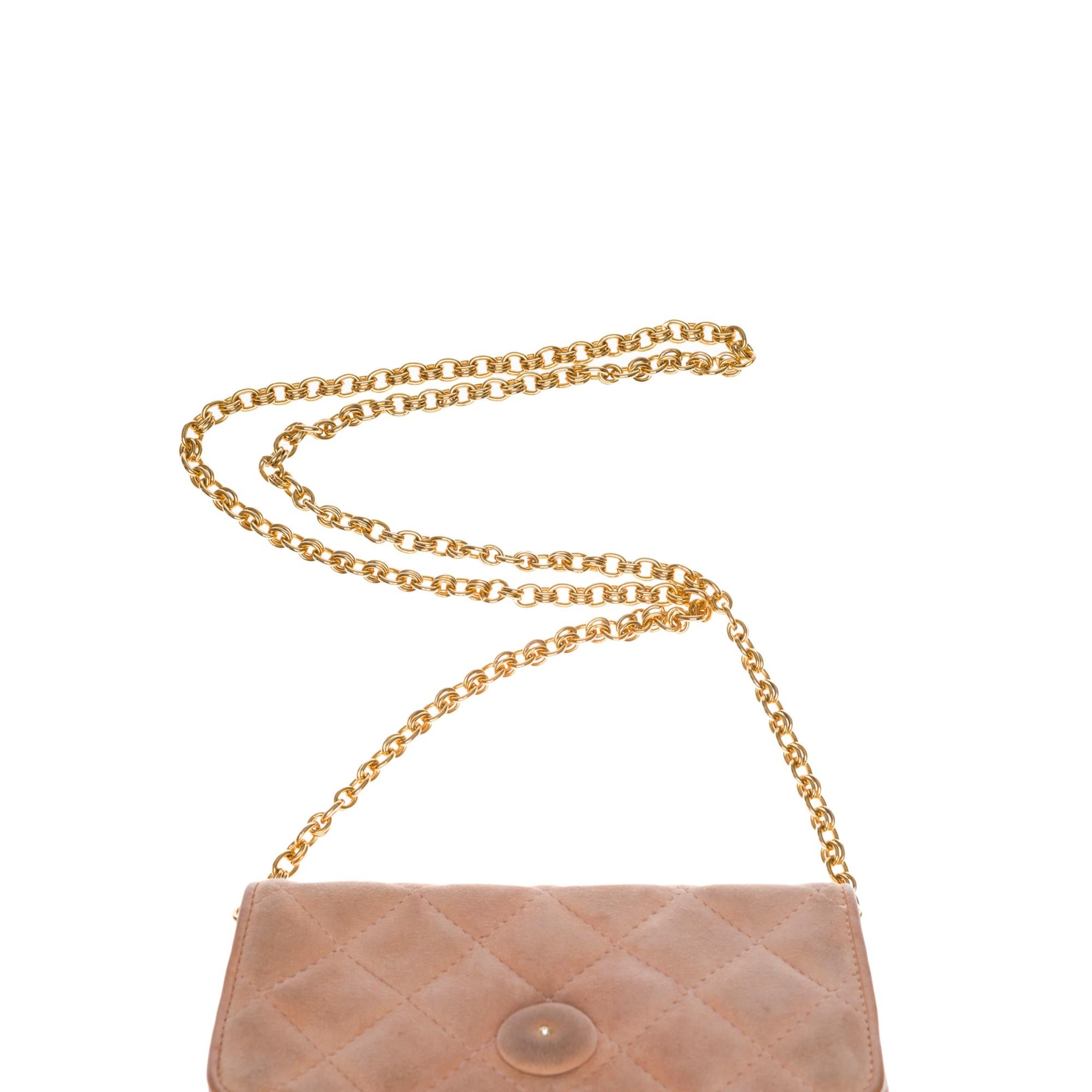 Women's Chanel Classic Mini  shoulder flap Bag in pink quilted suede, GHW For Sale