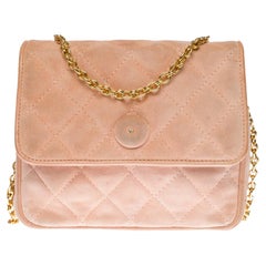 Chanel Classic Mini  shoulder flap Bag in pink quilted suede, GHW