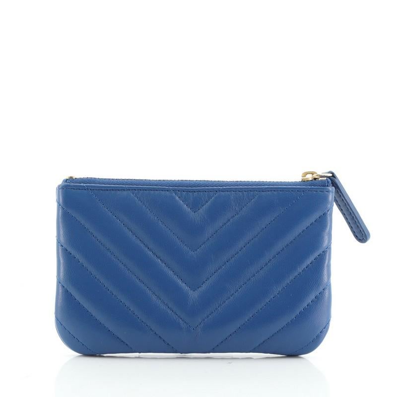 Blue Chanel Classic O Case Pouch Chevron Lambskin Mini