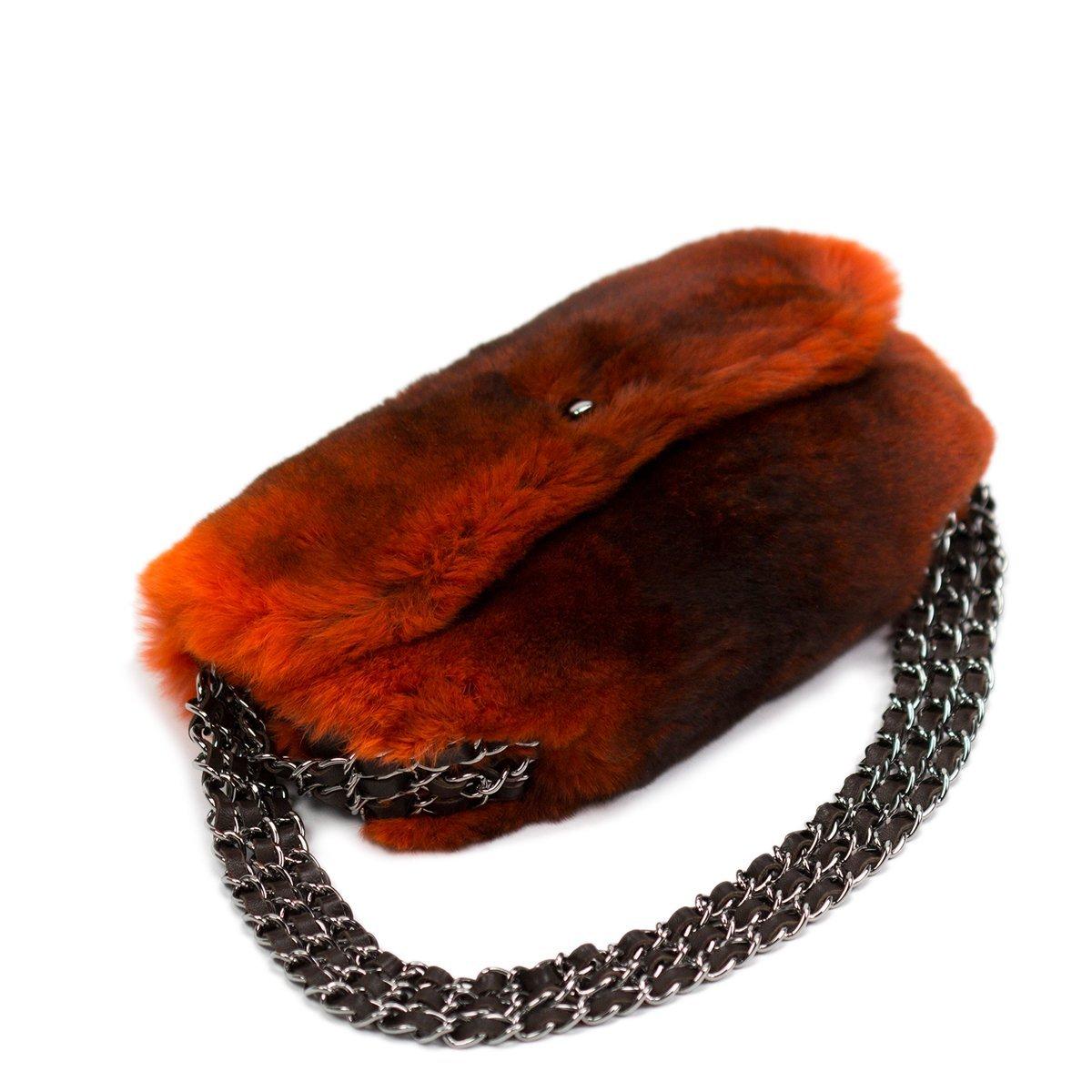 Red Chanel Classic Ombre Chain Around Flap Orange Fur Baguette