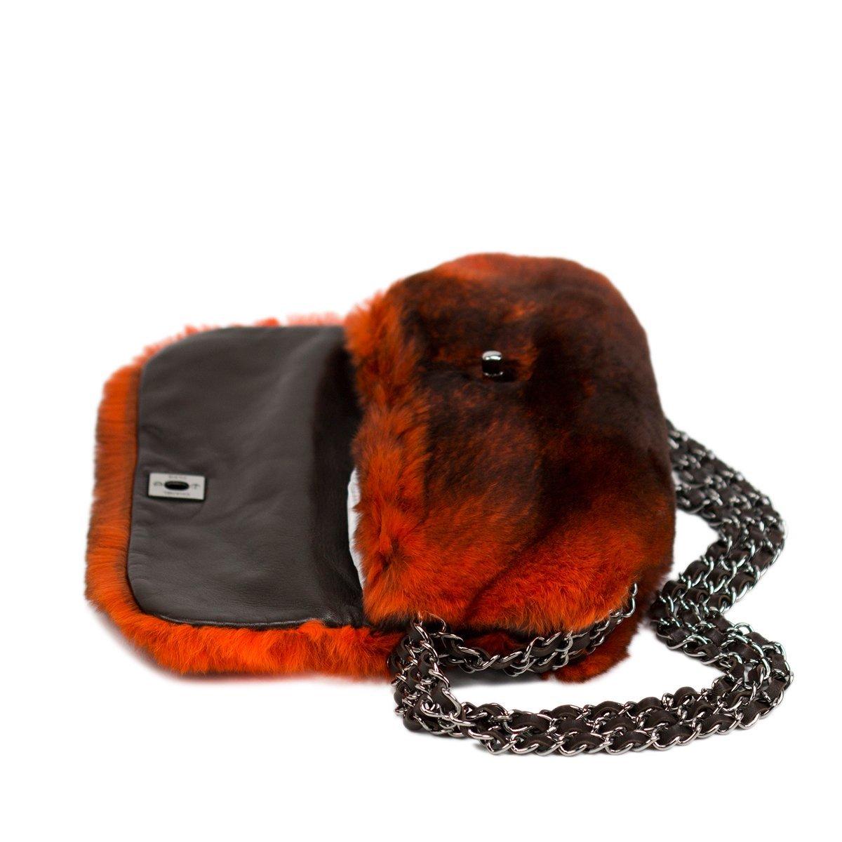 Women's or Men's Chanel Classic Ombre Chain Around Flap Orange Fur Baguette