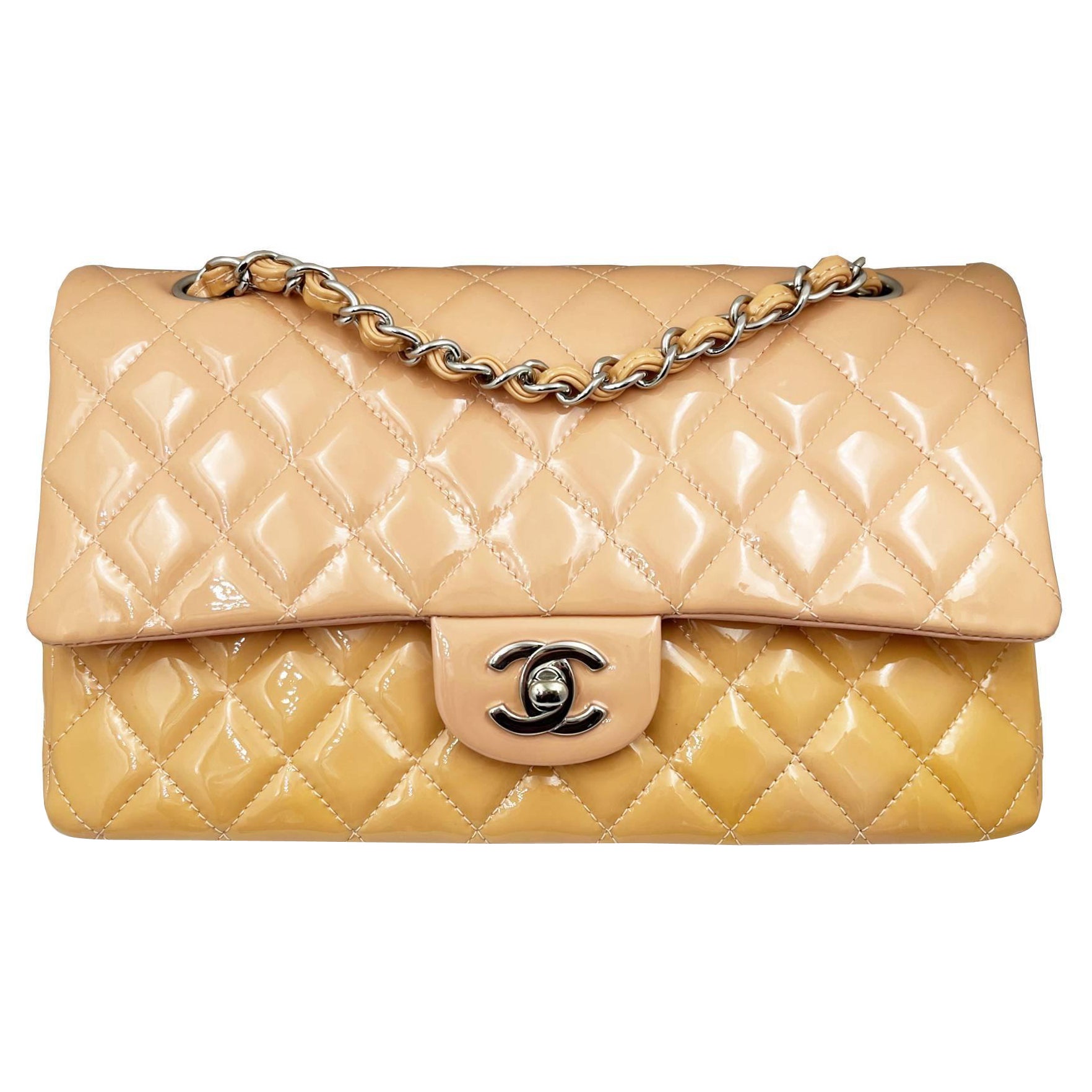 Chanel Classic Peach Pink Timeless Double Flap Caviar 10" Shoulder Bag For Sale