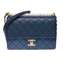 Chanel Classic Pearls flap bag in navy blue lambskin, AGHW