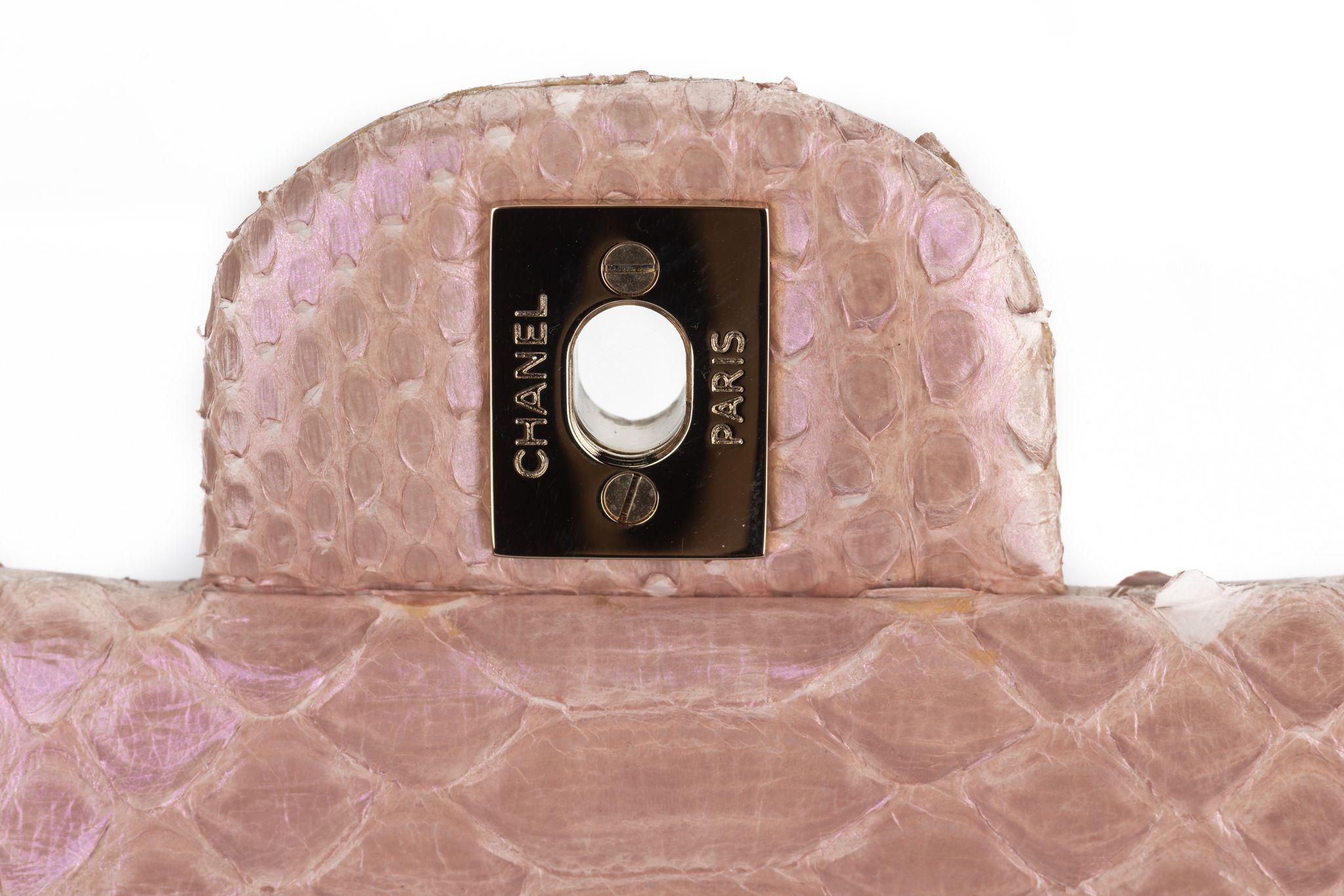 Chanel Classic Pink Python Flap Bag - image 11