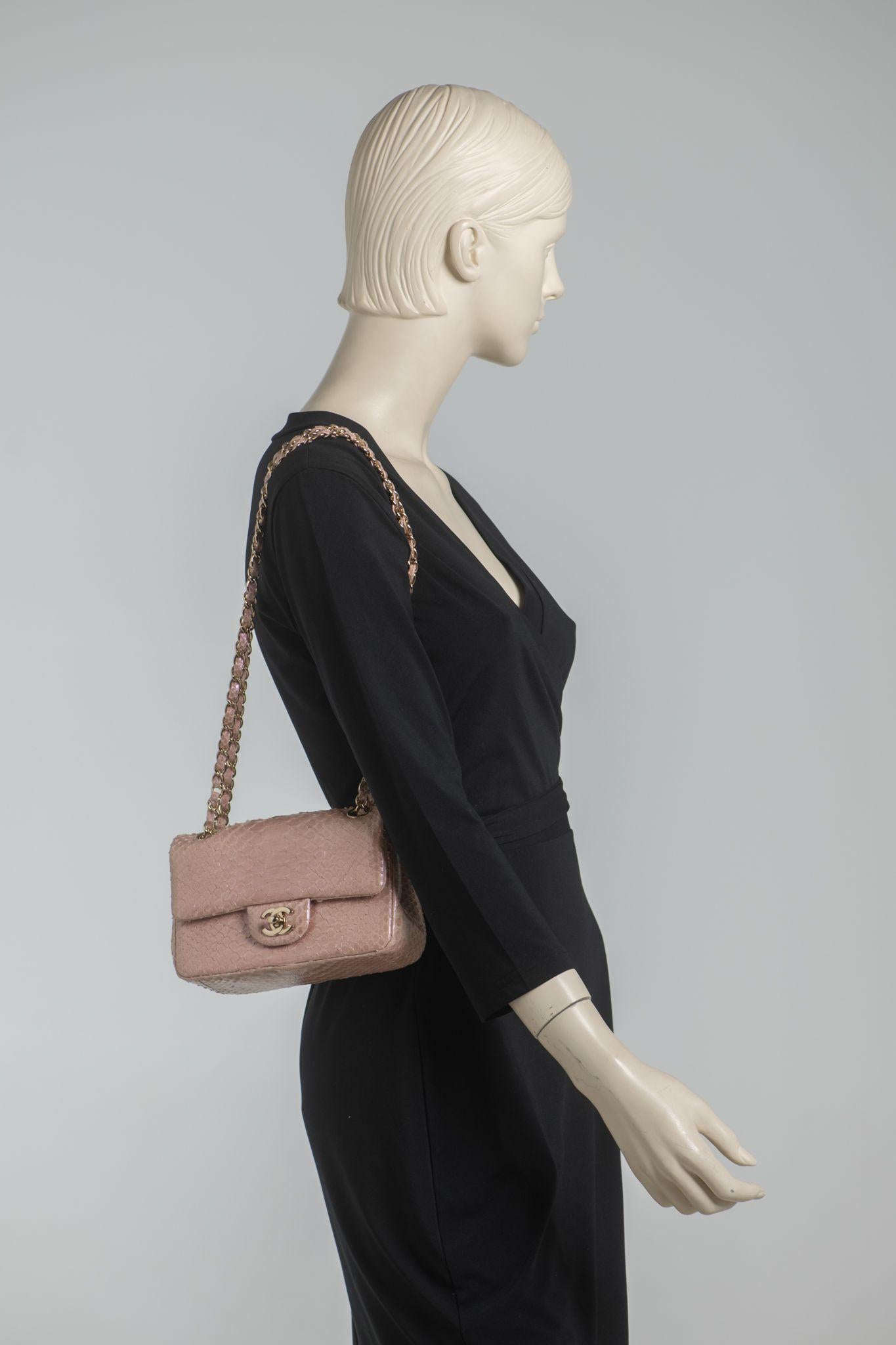 Chanel Classic Pink Python Flap Bag - image 15