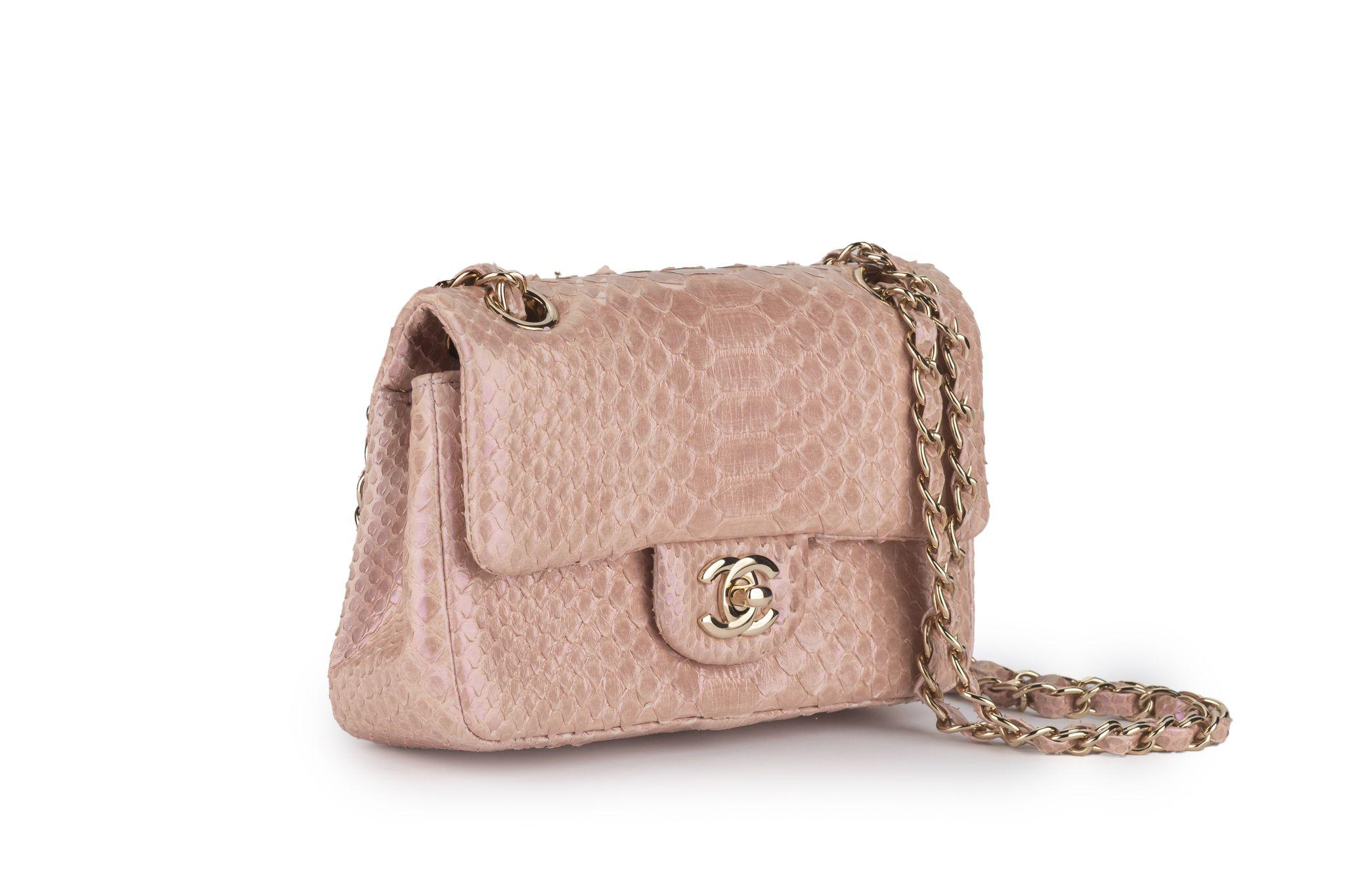 Chanel Classic Pink Python Flap Bag - image 3