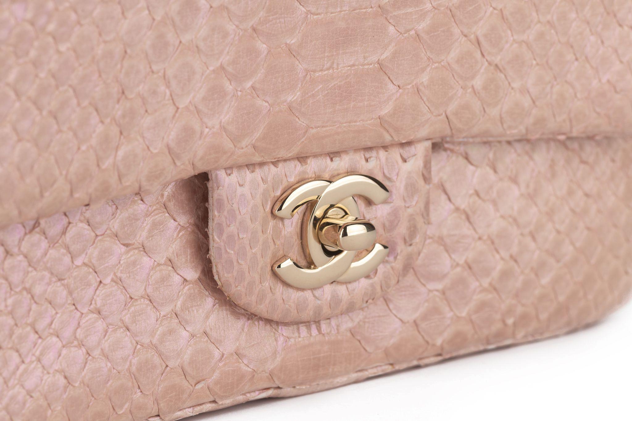 Chanel Classic Pink Python Flap Bag - image 7