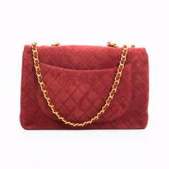 Chanel Classic Quilted Burgundy Suede Jumbo Single Flap Bag