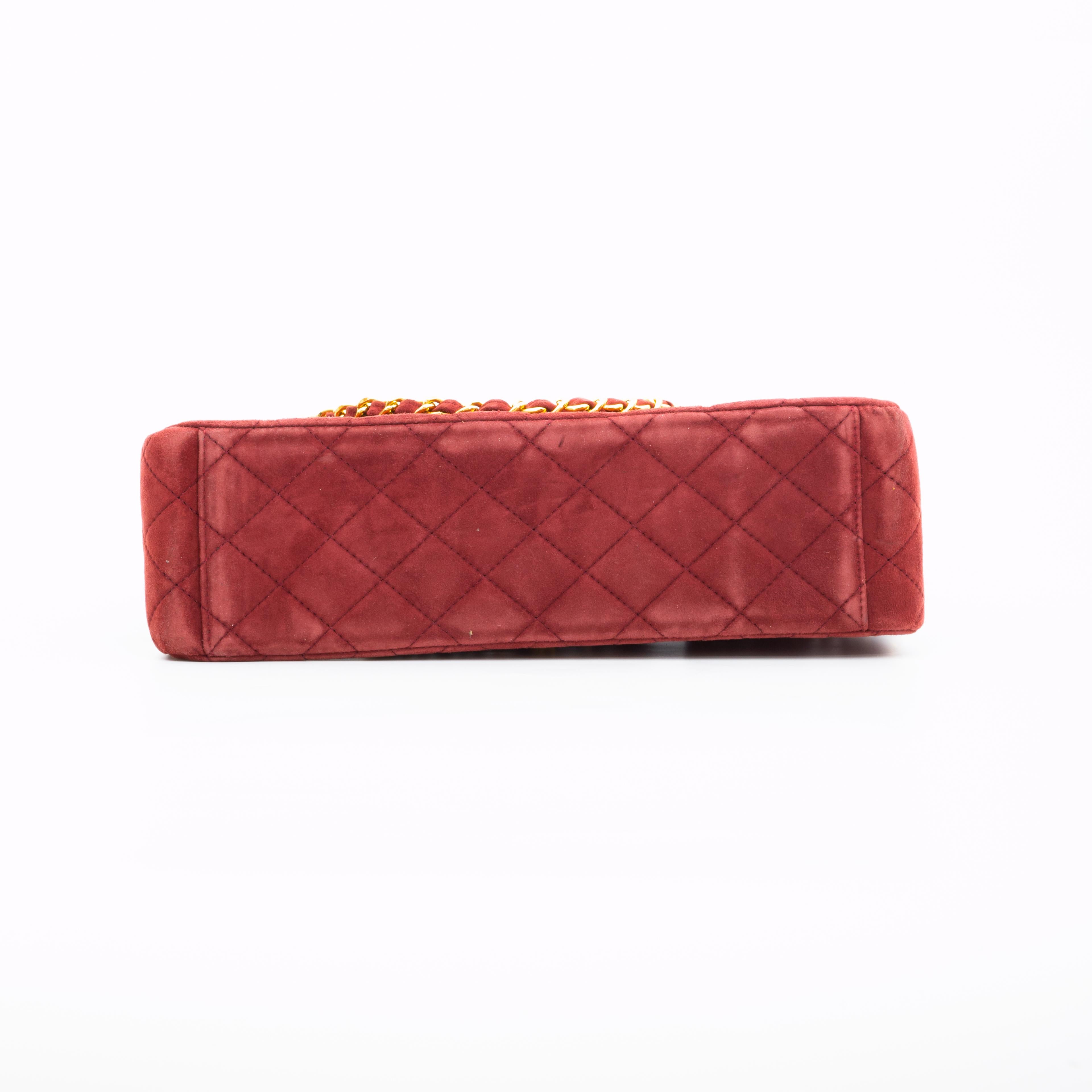 Red Chanel Classic Quilted Burgundy Suede Jumbo Single Flap Bag