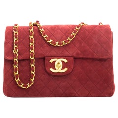 Chanel Classic Quilted Burgundy Suede Jumbo Single Flap Bag
