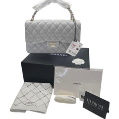 Chanel Classic Quilted Caviar Jumbo Double Flap Bag Grey