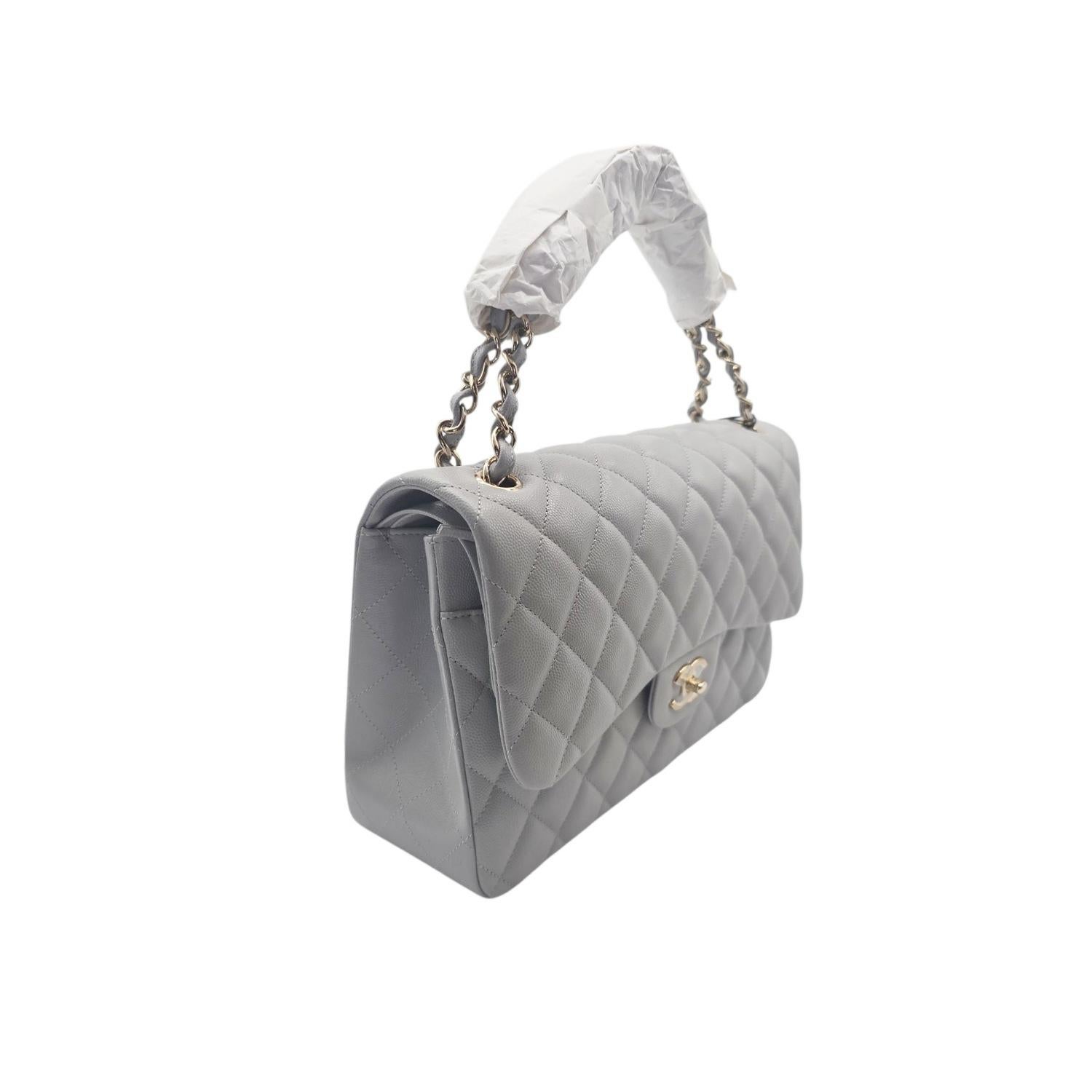 Gray Chanel Classic Quilted Caviar Jumbo Double Flap Bag Grey