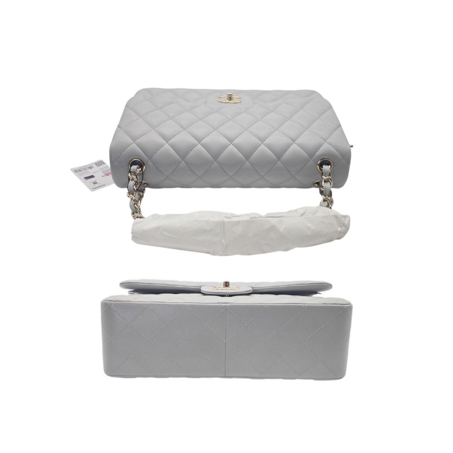Chanel Classic Quilted Caviar Jumbo Double Flap Bag Grey 1