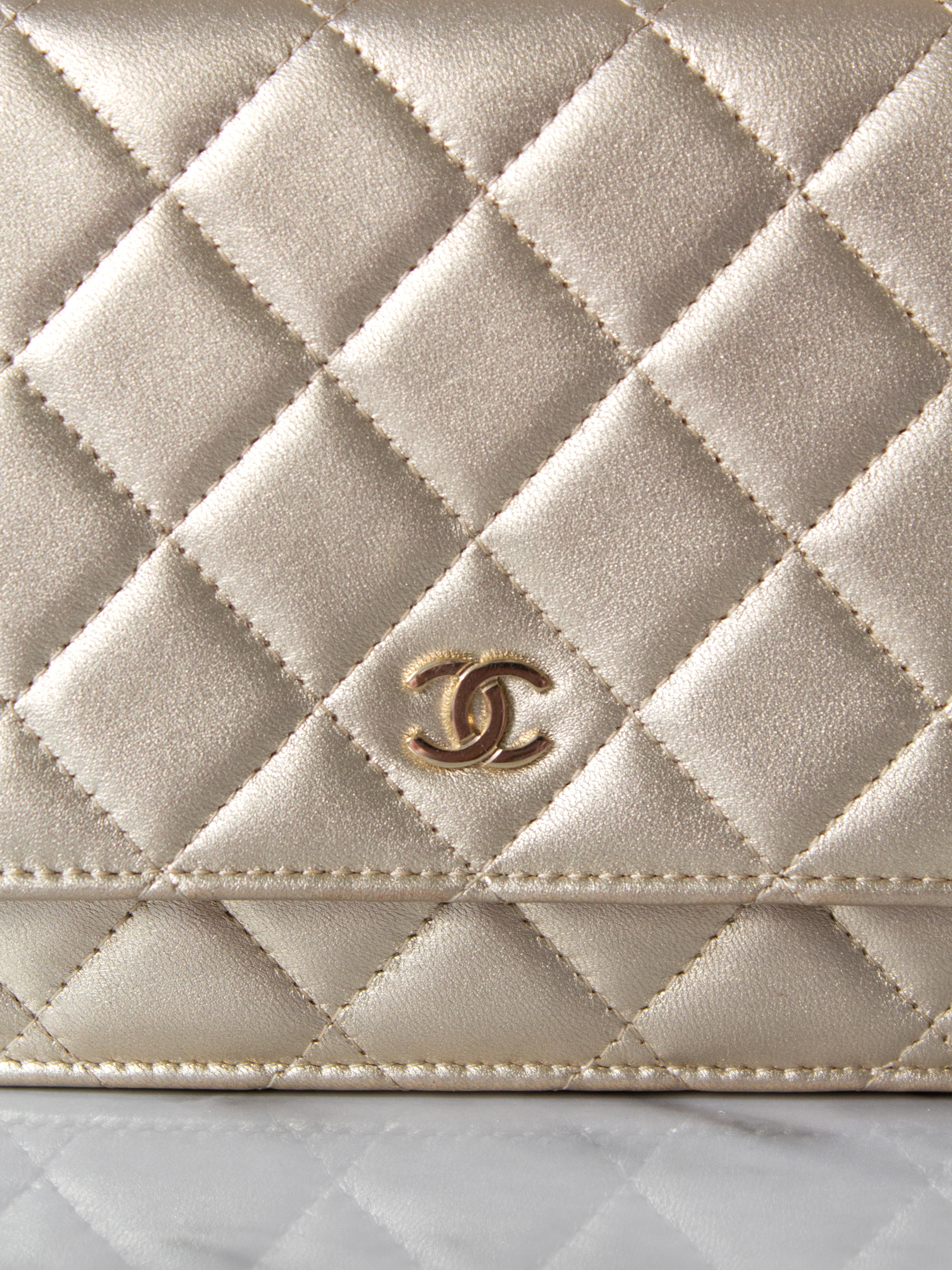 Women's Chanel Classic Quilted Gold Lambskin CC WOC Wallet On Chain