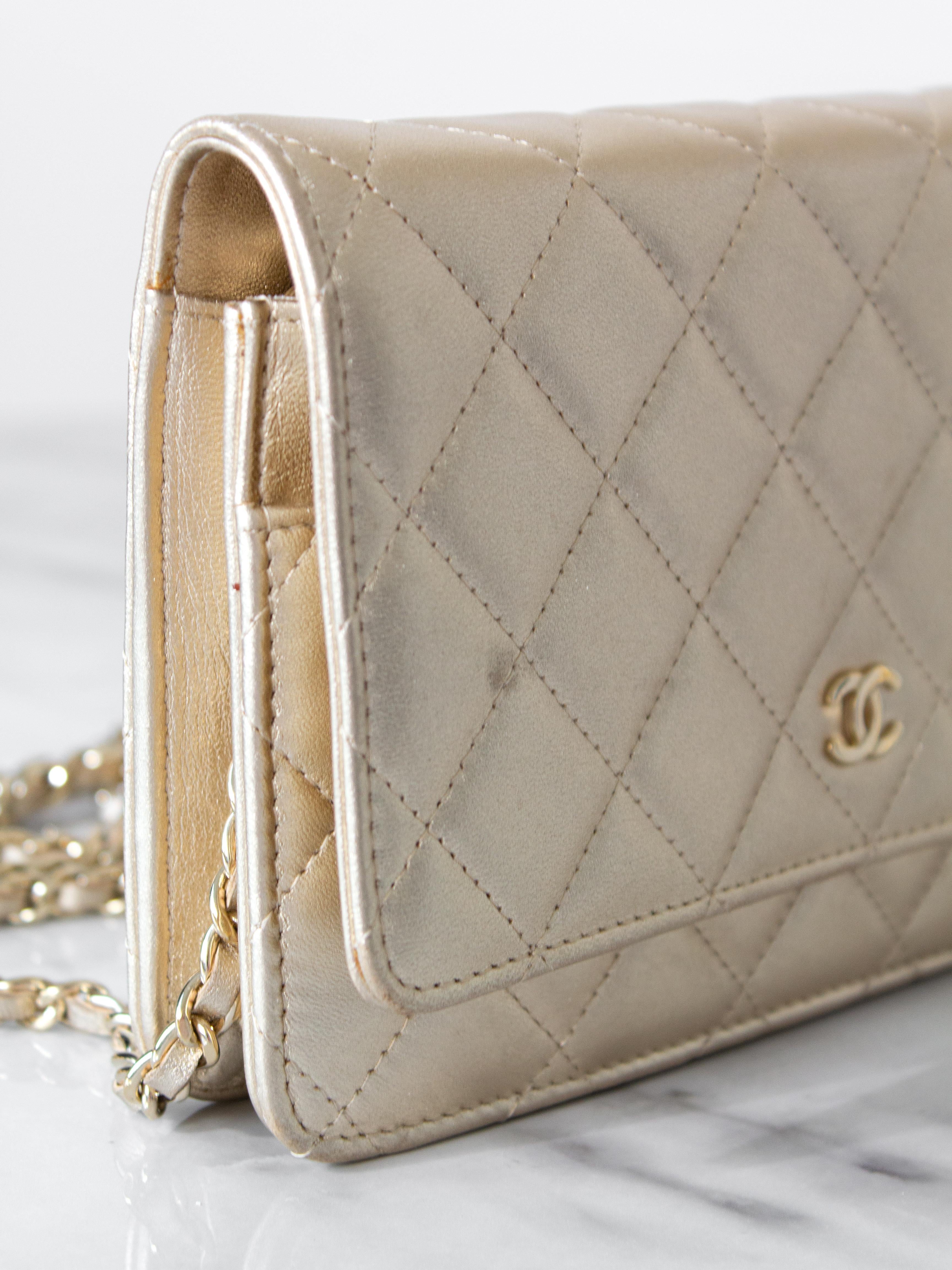 Chanel Classic Quilted Gold Lambskin CC WOC Wallet On Chain 2