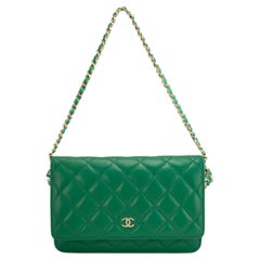 Chanel Classic Quilted Green Lambskin Wallet on Chain With Gold Hardware Bag Chanel Classic Quilted Green Lambskin Wallet on Chain With Gold Hardware Bag