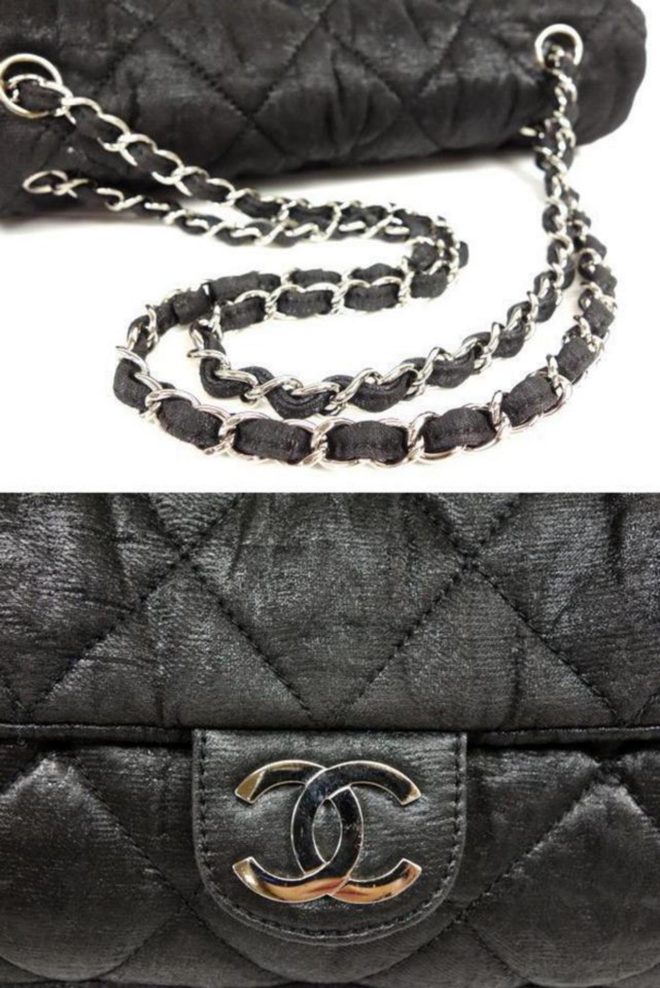 Chanel Classic Quilted Jumbo Chain Flap 232847 Black Nylon Shoulder Bag For Sale 3