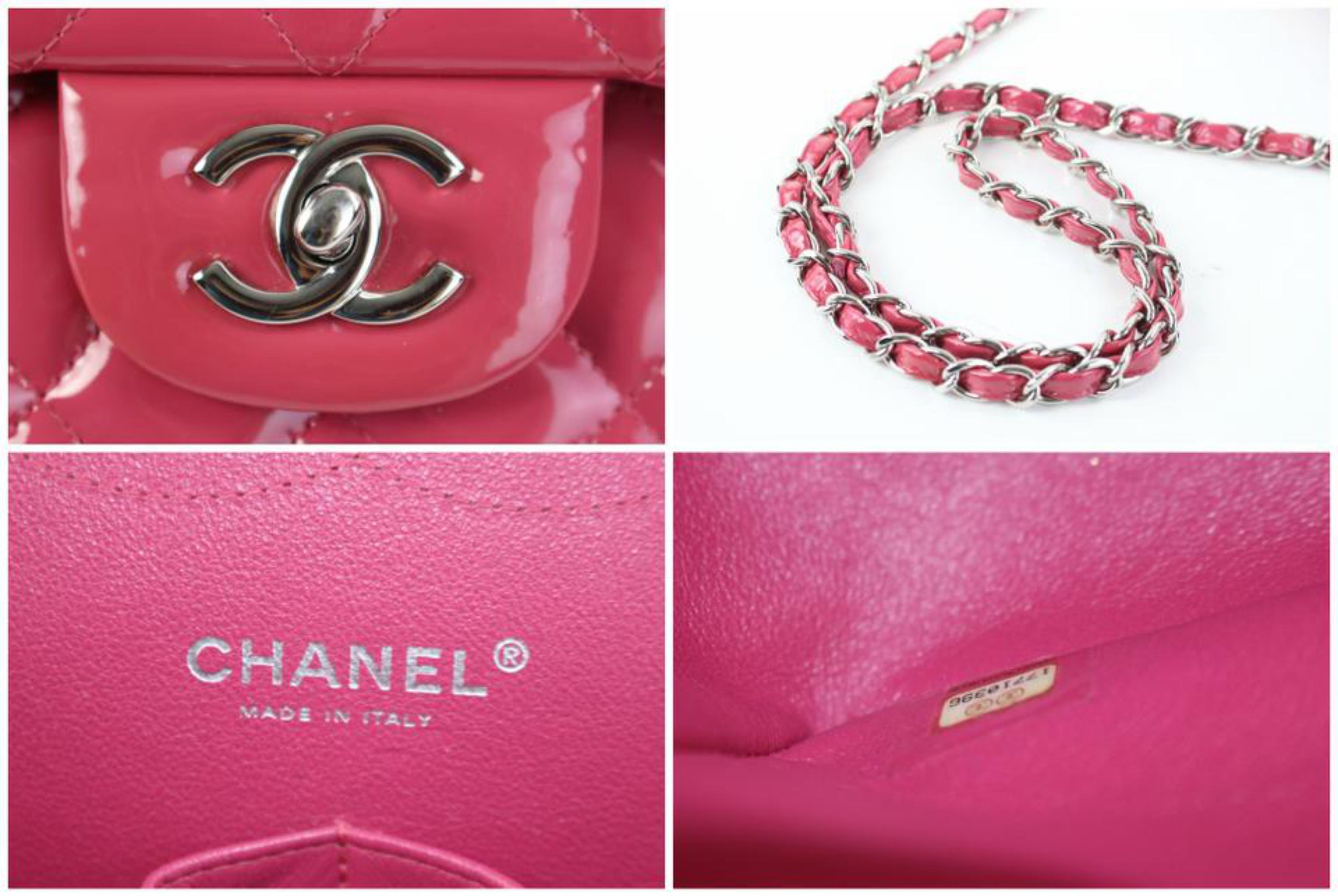 Chanel Classic Quilted Jumbo Flap 01cz0720 Dark Pink Patent Leather Shoulder Bag In Good Condition In Forest Hills, NY