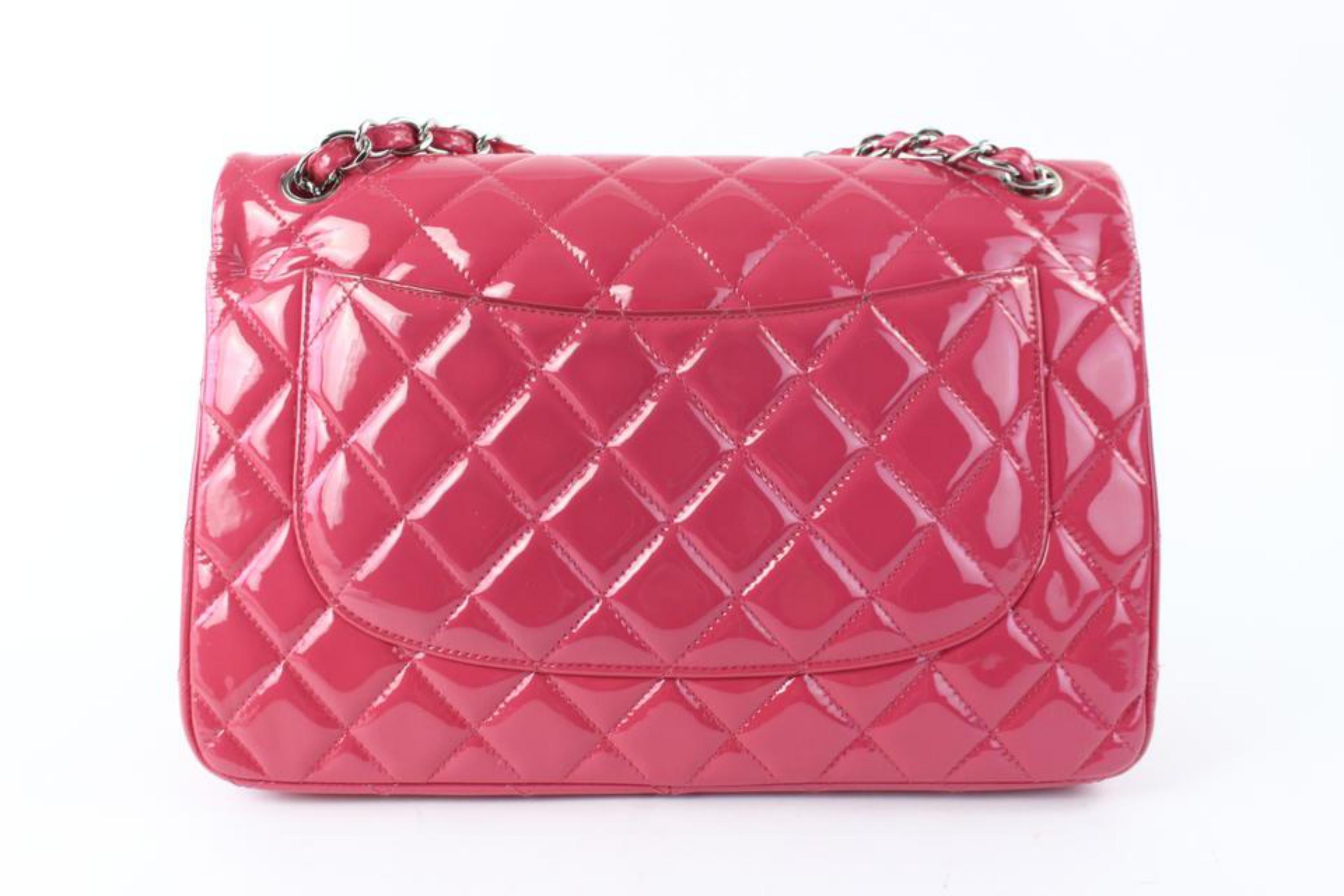 Chanel Classic Quilted Jumbo Flap 01cz0720 Dark Pink Patent Leather Shoulder Bag 4