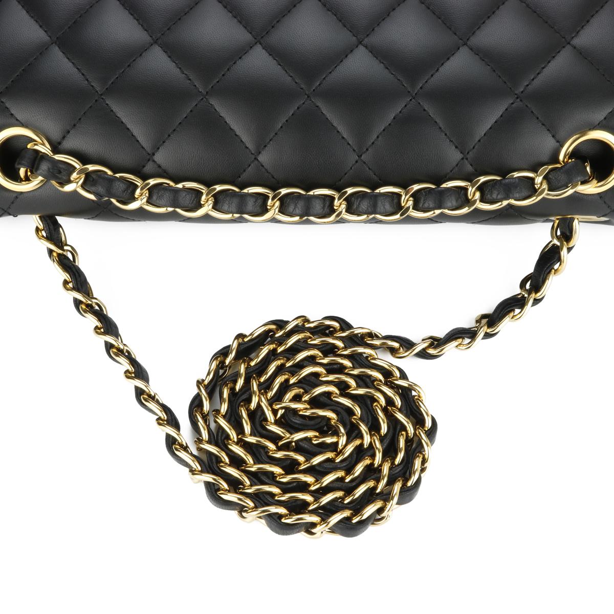 CHANEL Classic Quilted Medium Double Flap Bag Black Lambskin Gold Hardware 2012 5