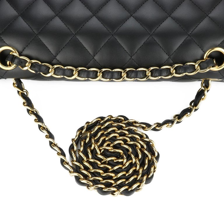 CHANEL Classic Quilted Medium Double Flap Bag Black Lambskin Gold Hardware 2012 For Sale 8