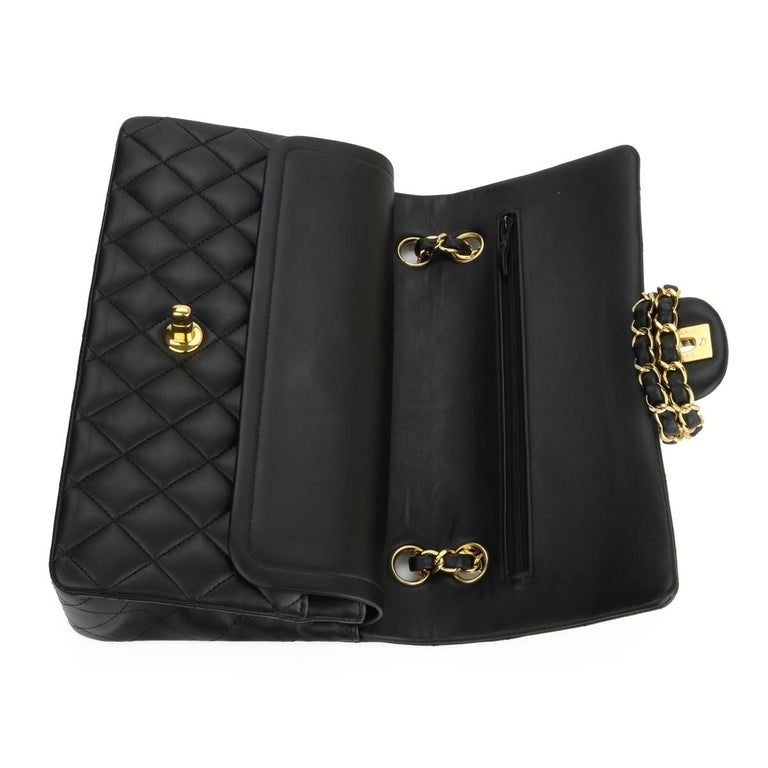 CHANEL Classic Quilted Medium Double Flap Bag Black Lambskin Gold Hardware 2012 For Sale 9