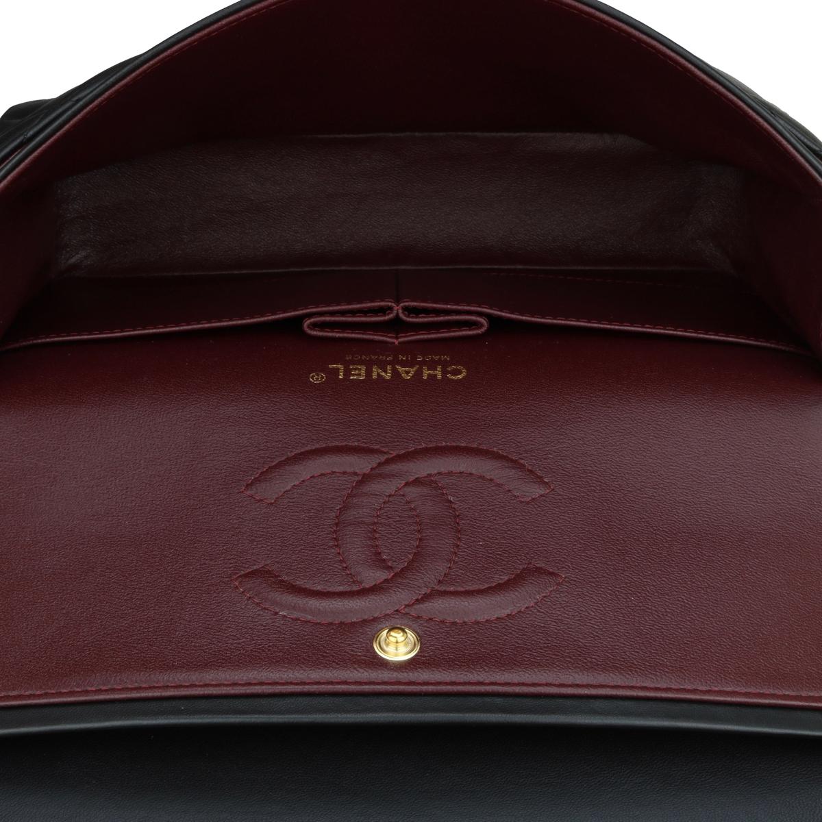 CHANEL Classic Quilted Medium Double Flap Bag Black Lambskin Gold Hardware 2012 9