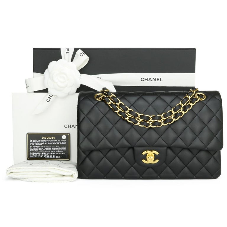 CHANEL Classic Quilted Medium Double Flap Bag Black Lambskin with Gold Hardware 2012.

This stunning bag is still in very good condition, the bag still holds its original shape, and the hardware is very shiny. 

- Exterior Condition: Very good
