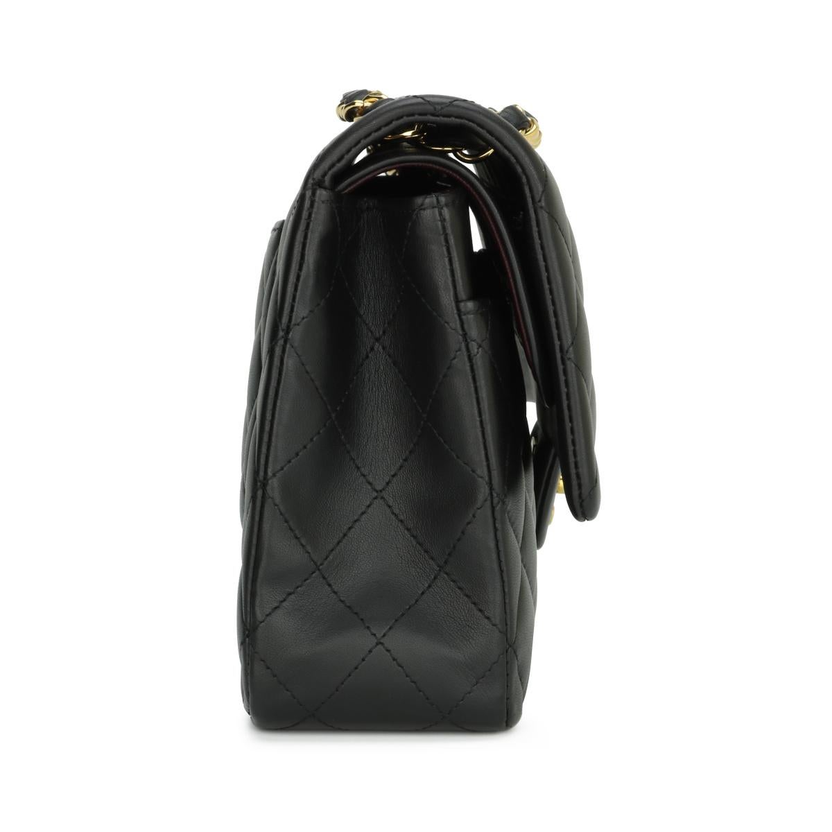 CHANEL Classic Quilted Medium Double Flap Bag Black Lambskin Gold Hardware 2012 In Good Condition In Huddersfield, GB