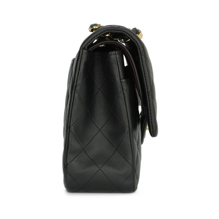 CHANEL Classic Quilted Medium Double Flap Bag Black Lambskin Gold Hardware 2012 For Sale 2