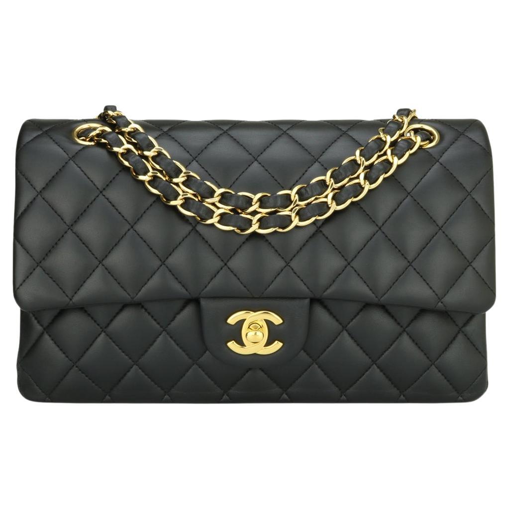 CHANEL Classic Quilted Medium Double Flap Bag Black Lambskin Gold Hardware  2012 at 1stDibs