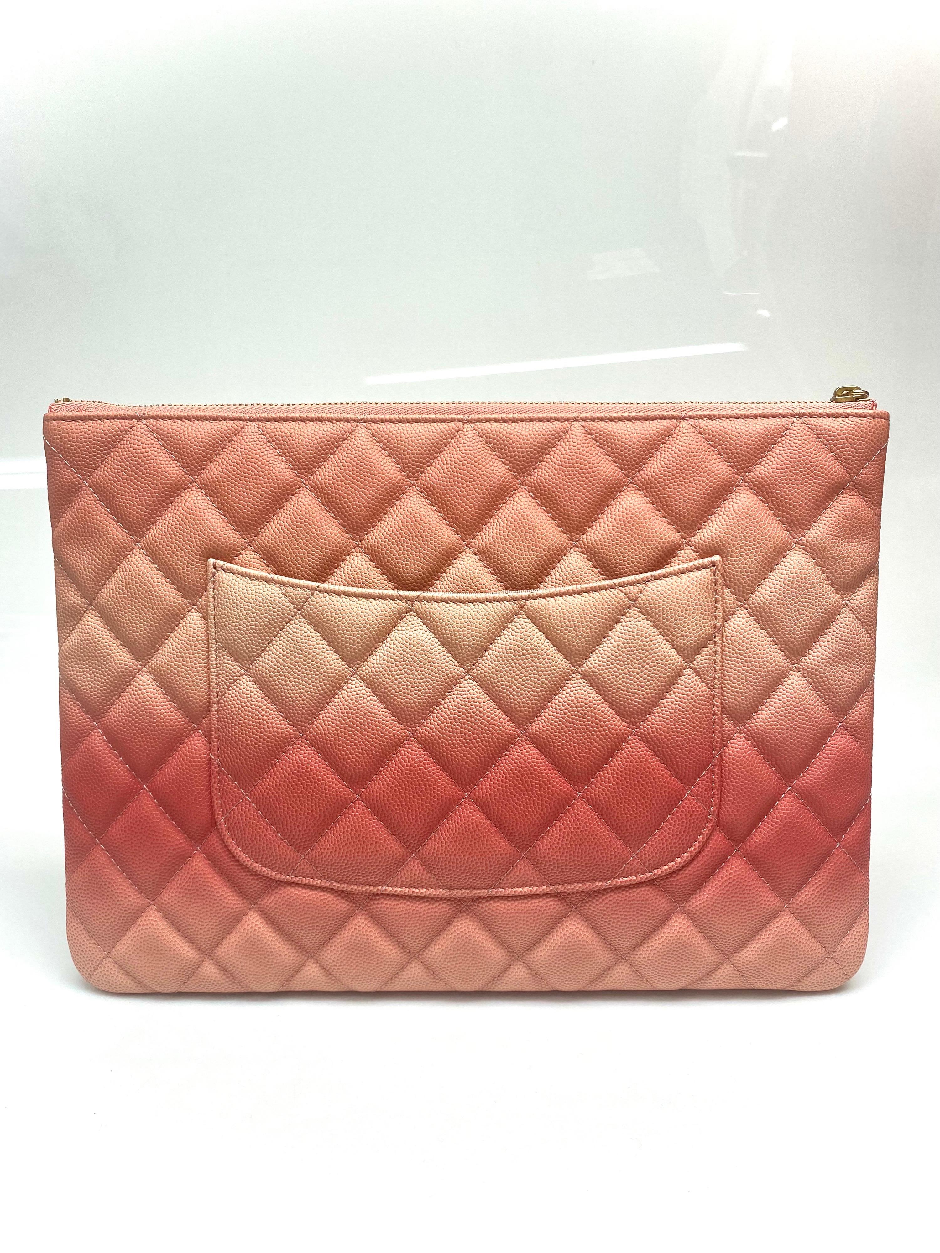 Orange Chanel Classic Quilted Ombre O-Case Clutch Bag