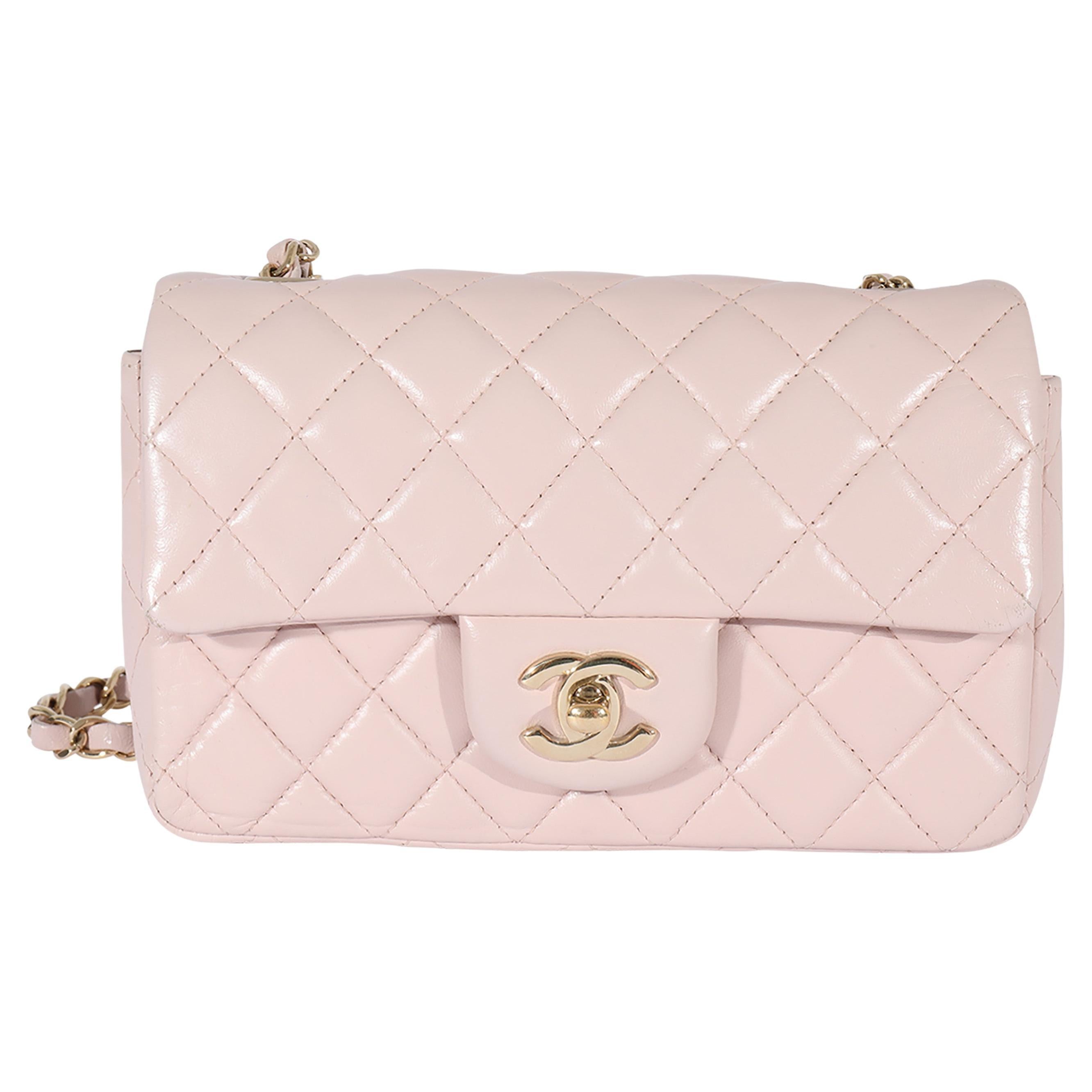 Chanel Light Pink Quilted Lambskin Leather Classic New Mini Flap