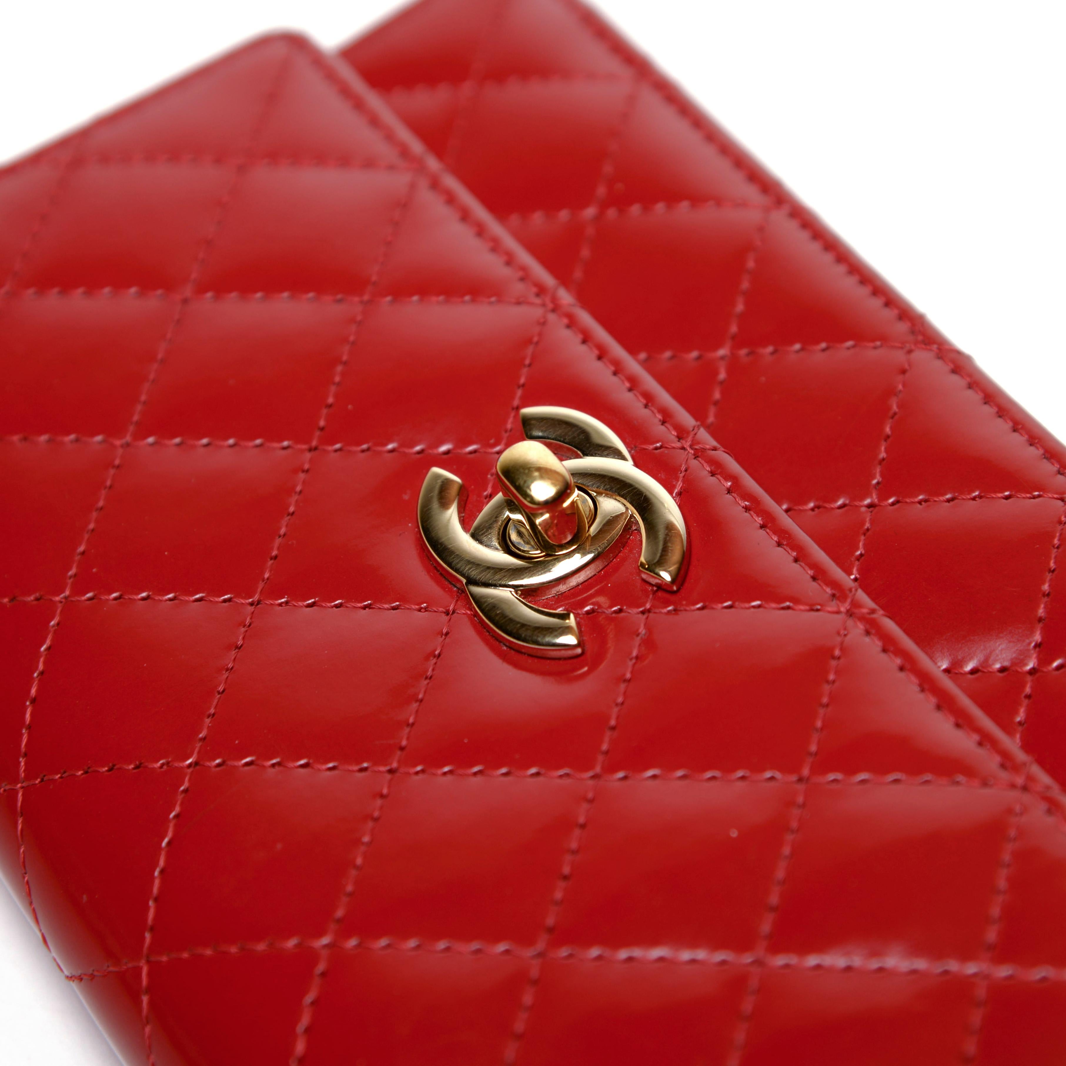 Chanel Classic Red Mini Flap Bag Patent Leather For Sale 7