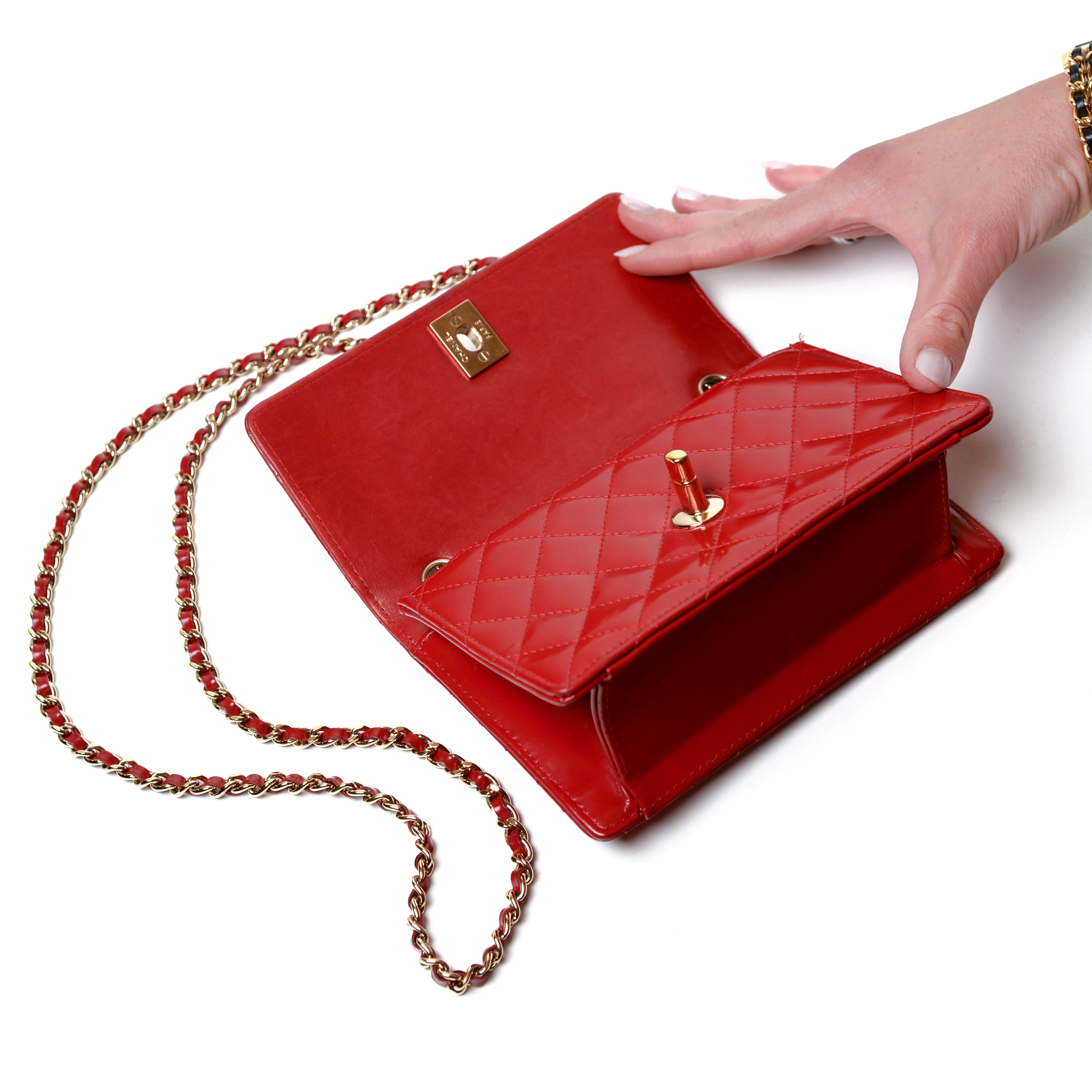 Chanel Classic Red Mini Flap Bag Patent Leather 6