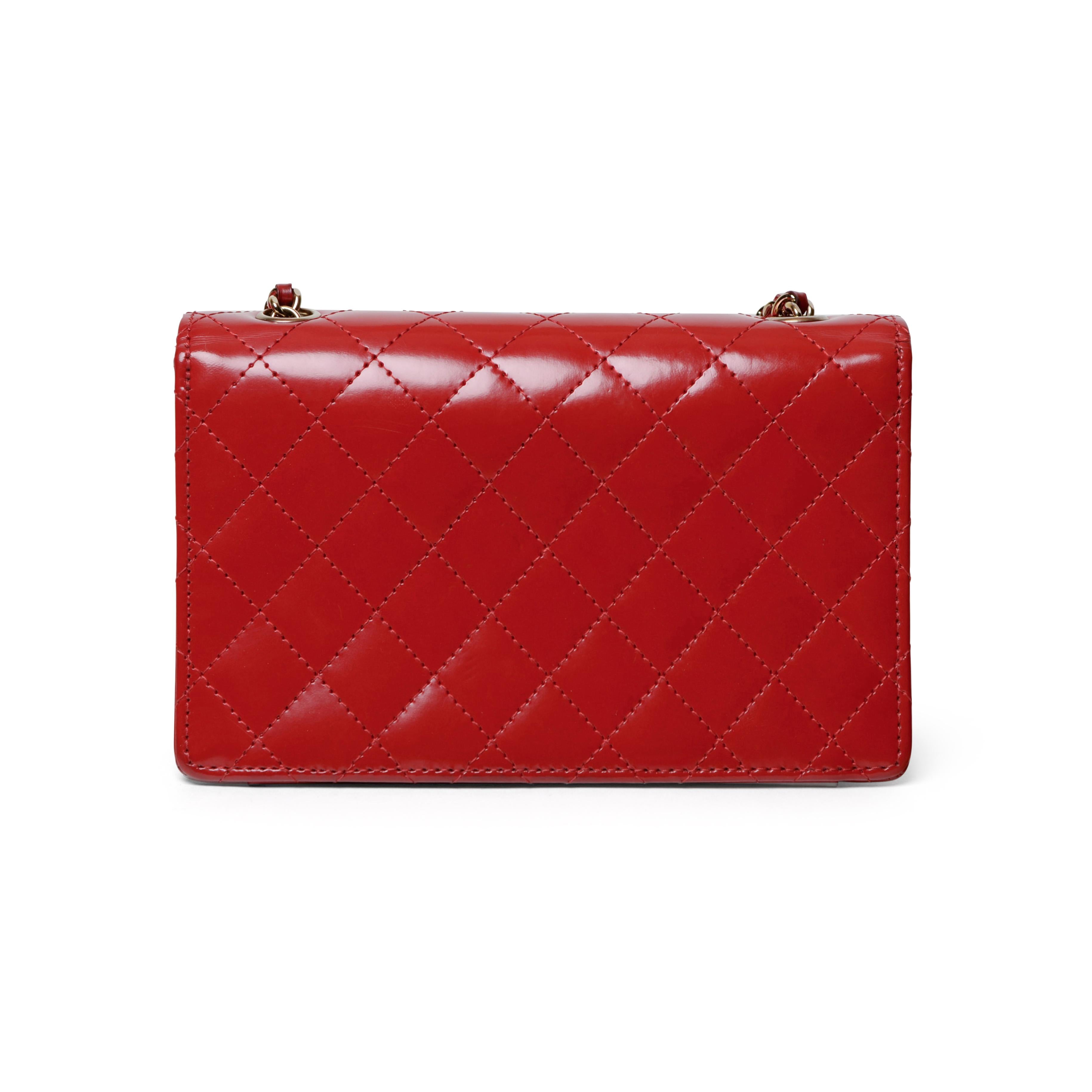 Chanel Classic Red Mini Flap Bag Patent Leather For Sale 2