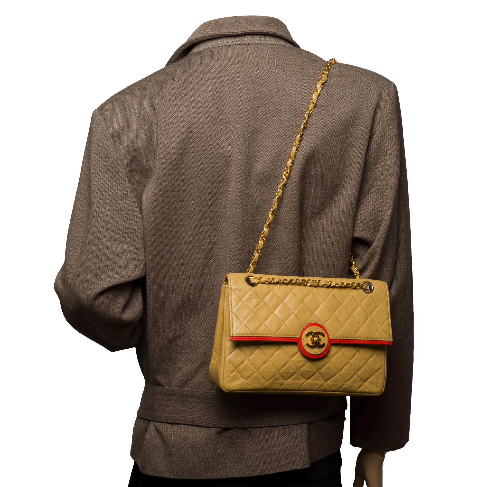 Chanel Classic shoulder bag in beige and coral quilted lambskin with GHW 2