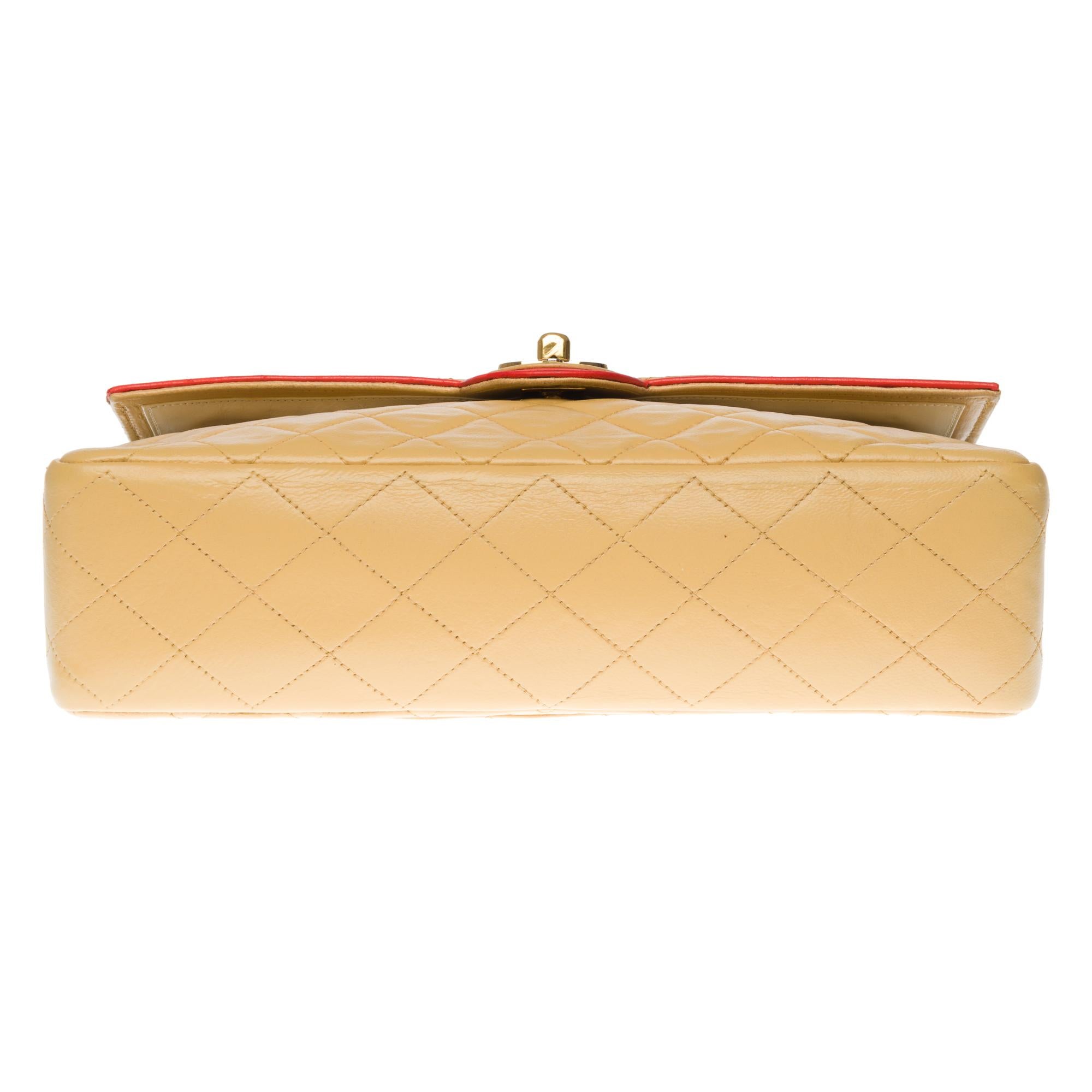 Women's Chanel Classic shoulder bag in beige and coral quilted lambskin with GHW