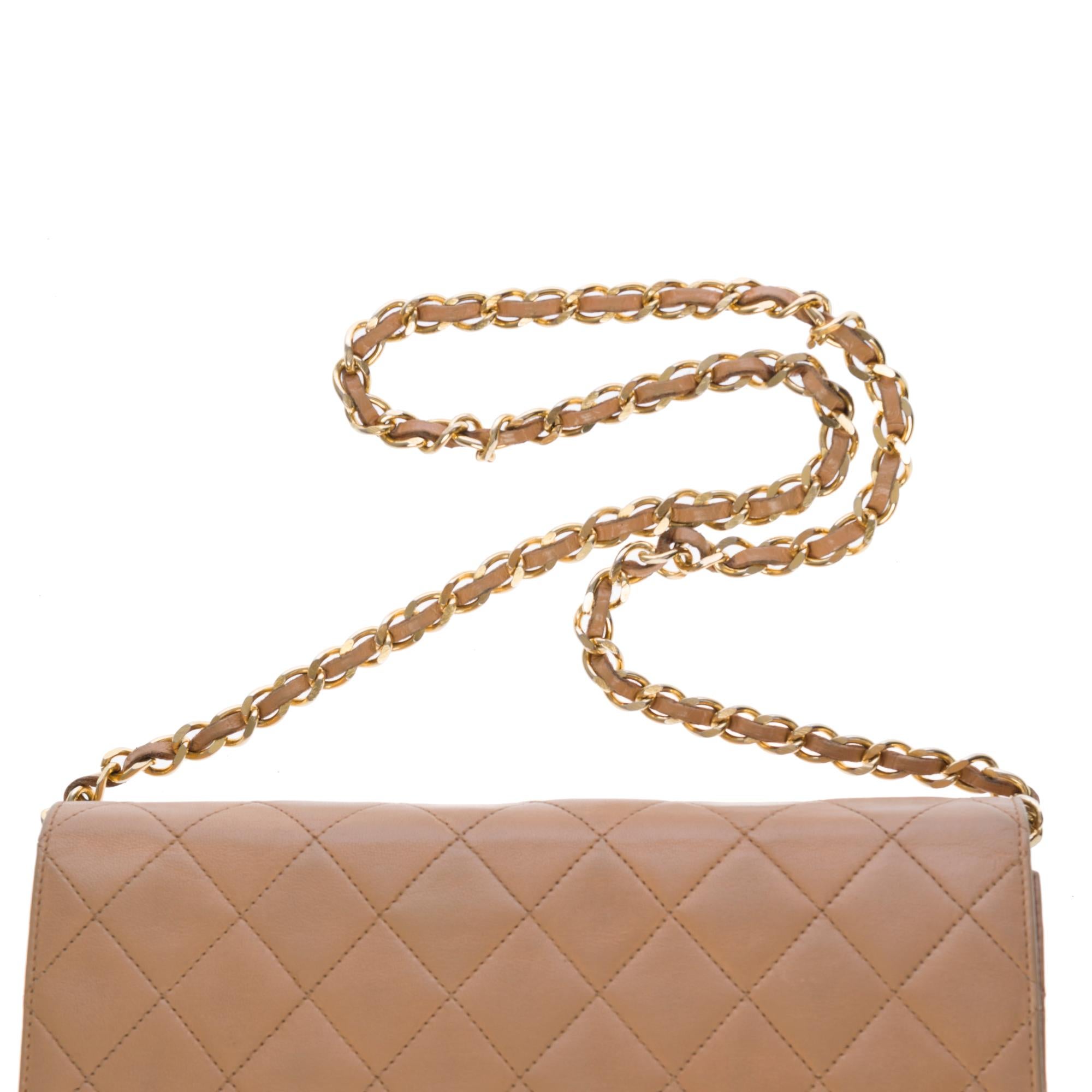 Chanel Classic  shoulder bag in beige quilted lambskin and gold hardware 2