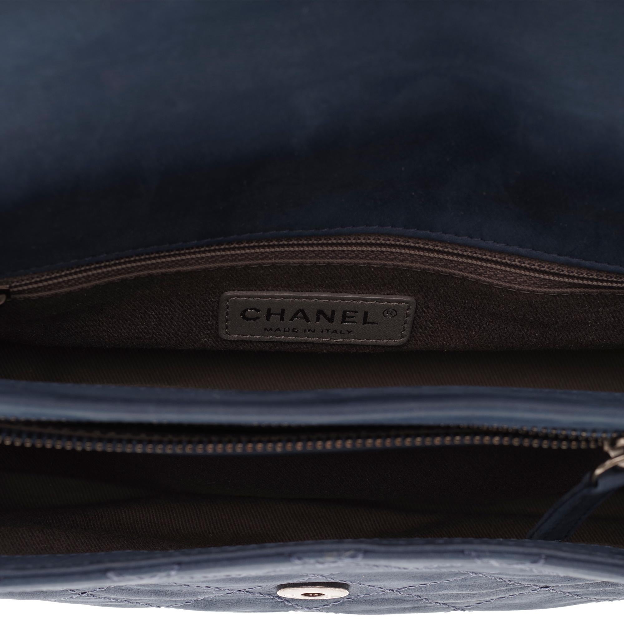Chanel Classic shoulder bag in blue quilted leather and silver hardware 2