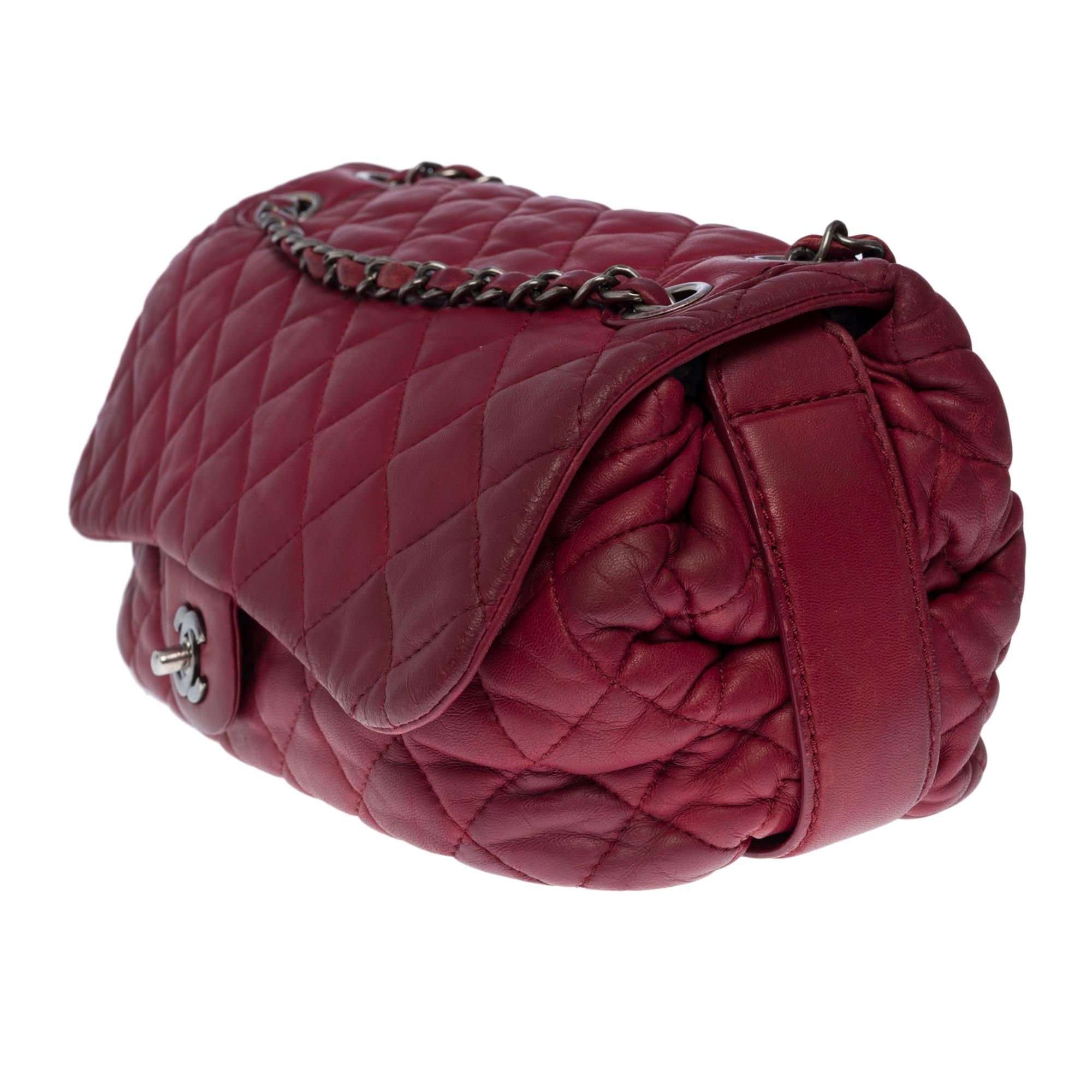 Brown Chanel  Classic shoulder Flap bag in amaranth quilted lambskin leather , SHW For Sale